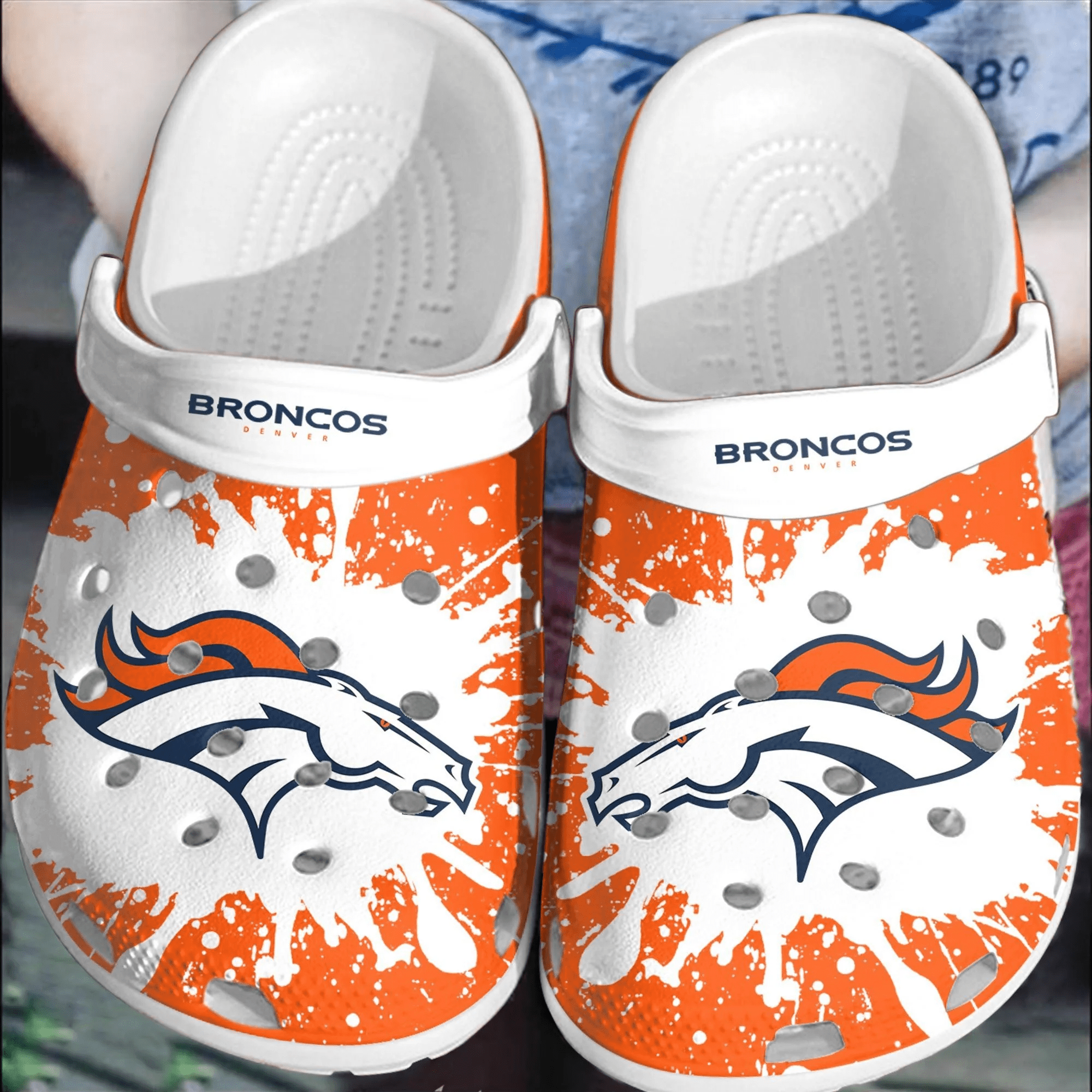 Footwearmerch NFL Denver Broncos Football Crocband Shoes Clogs Comfortable Crocs For Men Women