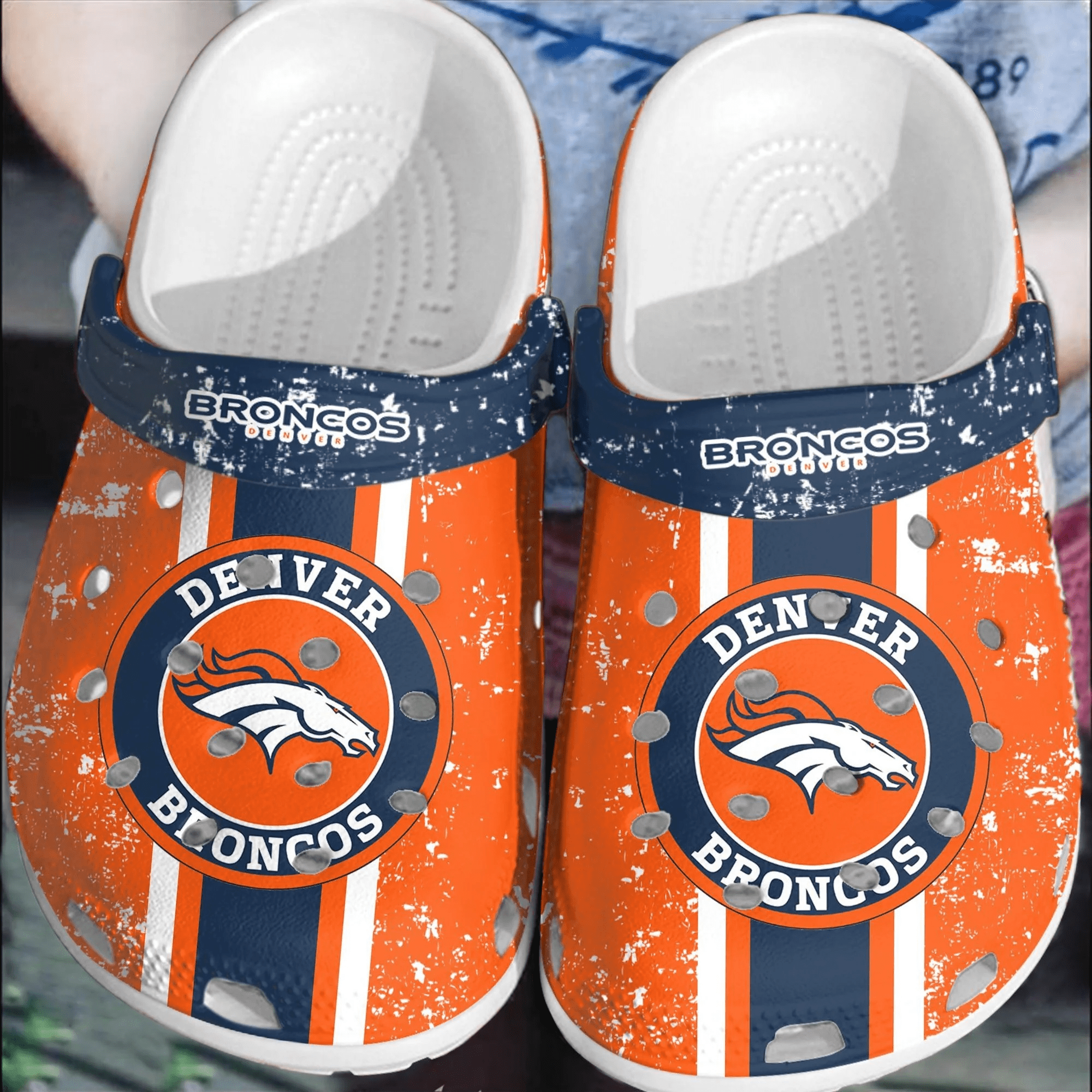 Footwearmerch NFL Denver Broncos Football Crocband Shoes Comfortable Clogs Crocs For Men Women