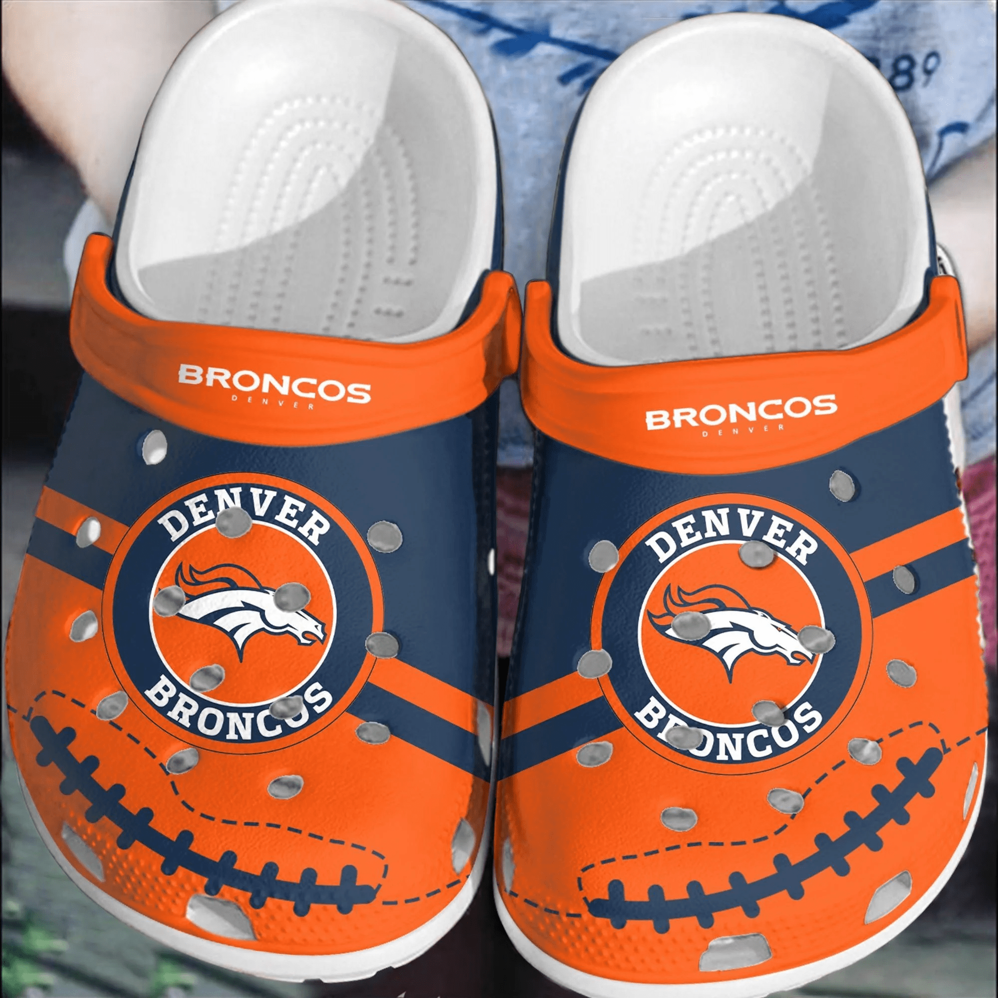 Footwearmerch NFL Denver Broncos Football Crocband Shoes Comfortable Crocs Clogs For Men Women
