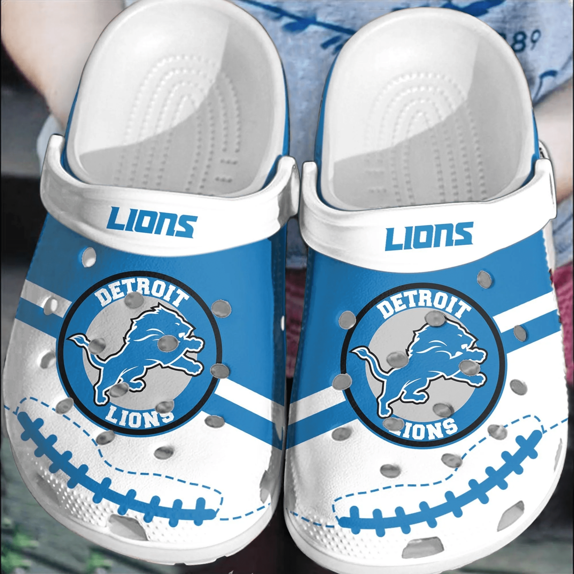 Footwearmerch NFL Detroit Lions Football Crocband Comfortable Shoes Crocs Clogs For Men Women
