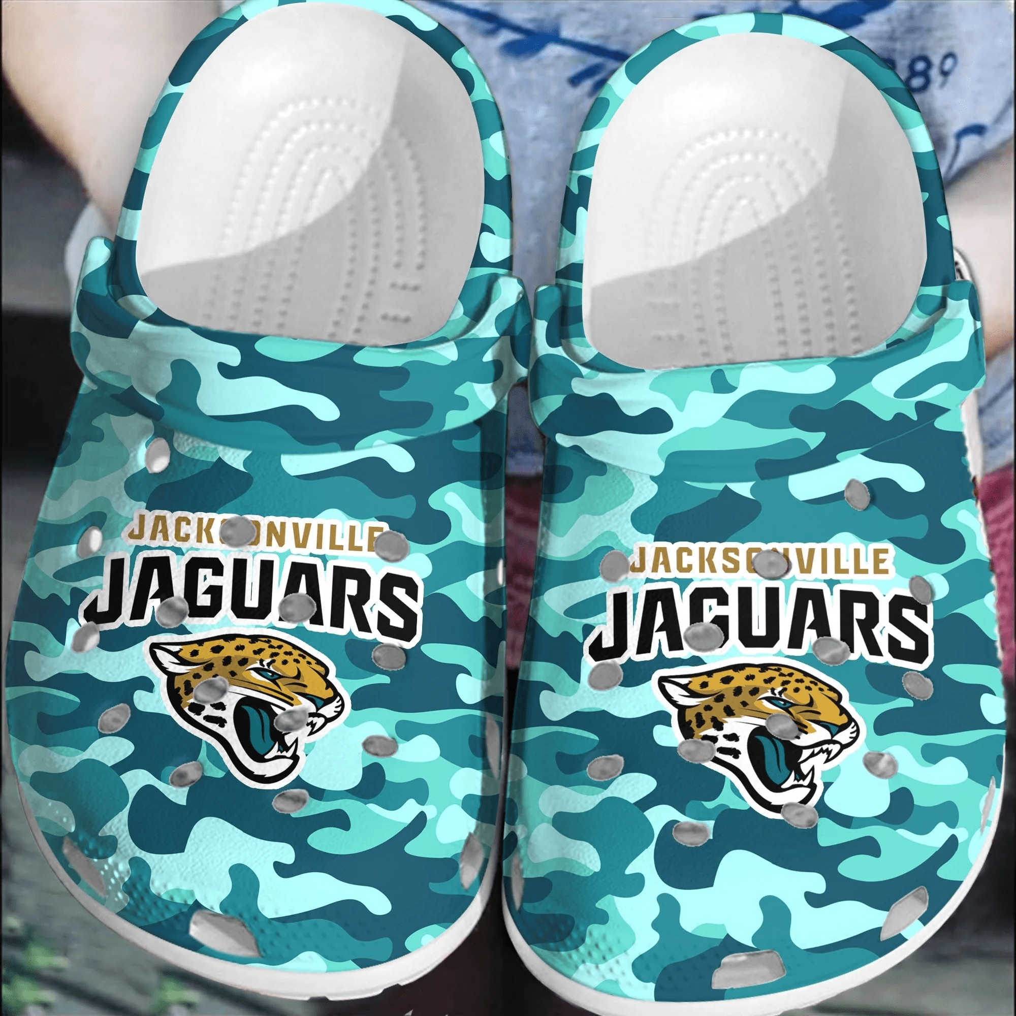 Footwearmerch NFL Jacksonville Jaguars Football Crocband Clogs Comfortable Shoes For Men Women