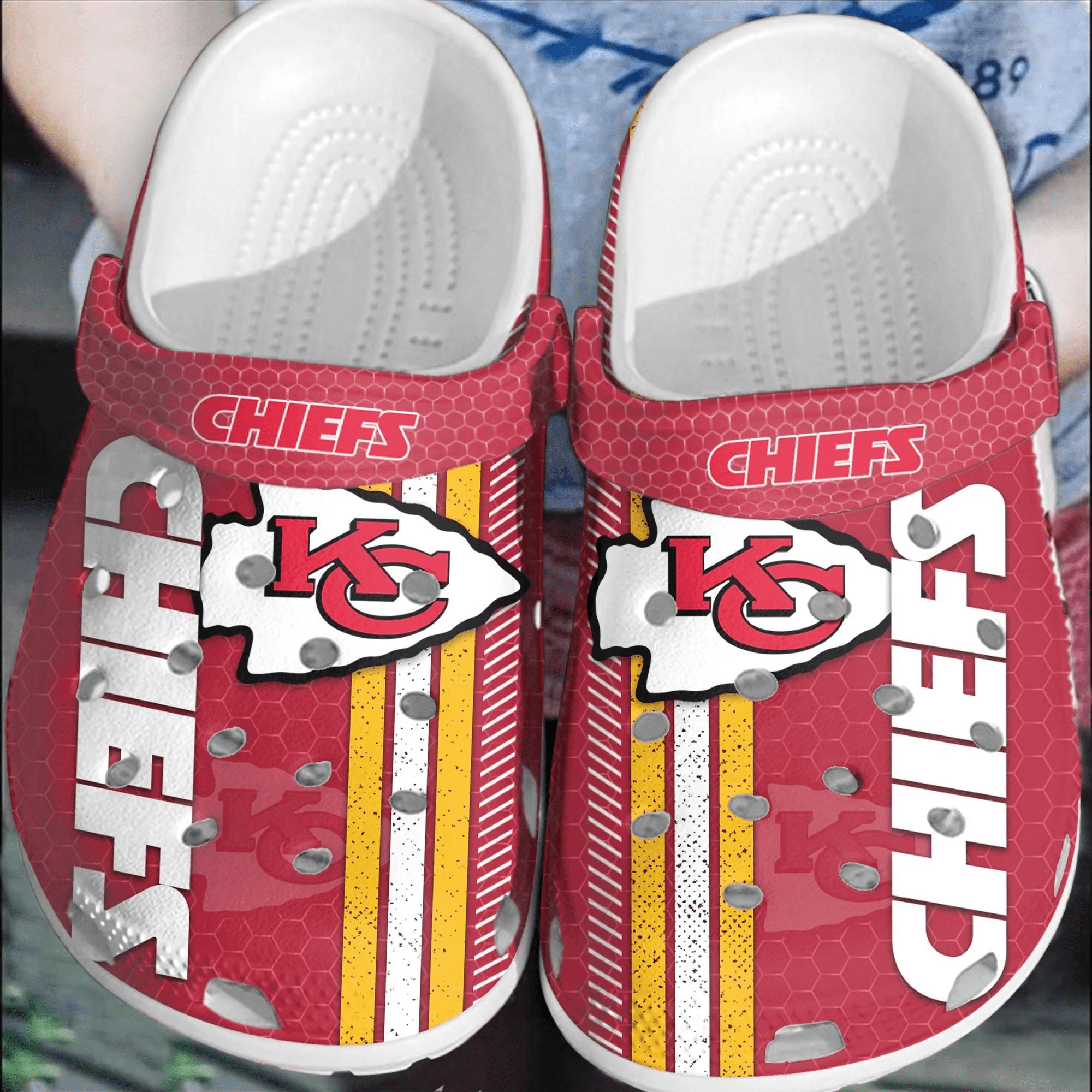 Footwearmerch NFL KC Chiefs Football Crocband Comfortable Shoes Clogs For Men Women