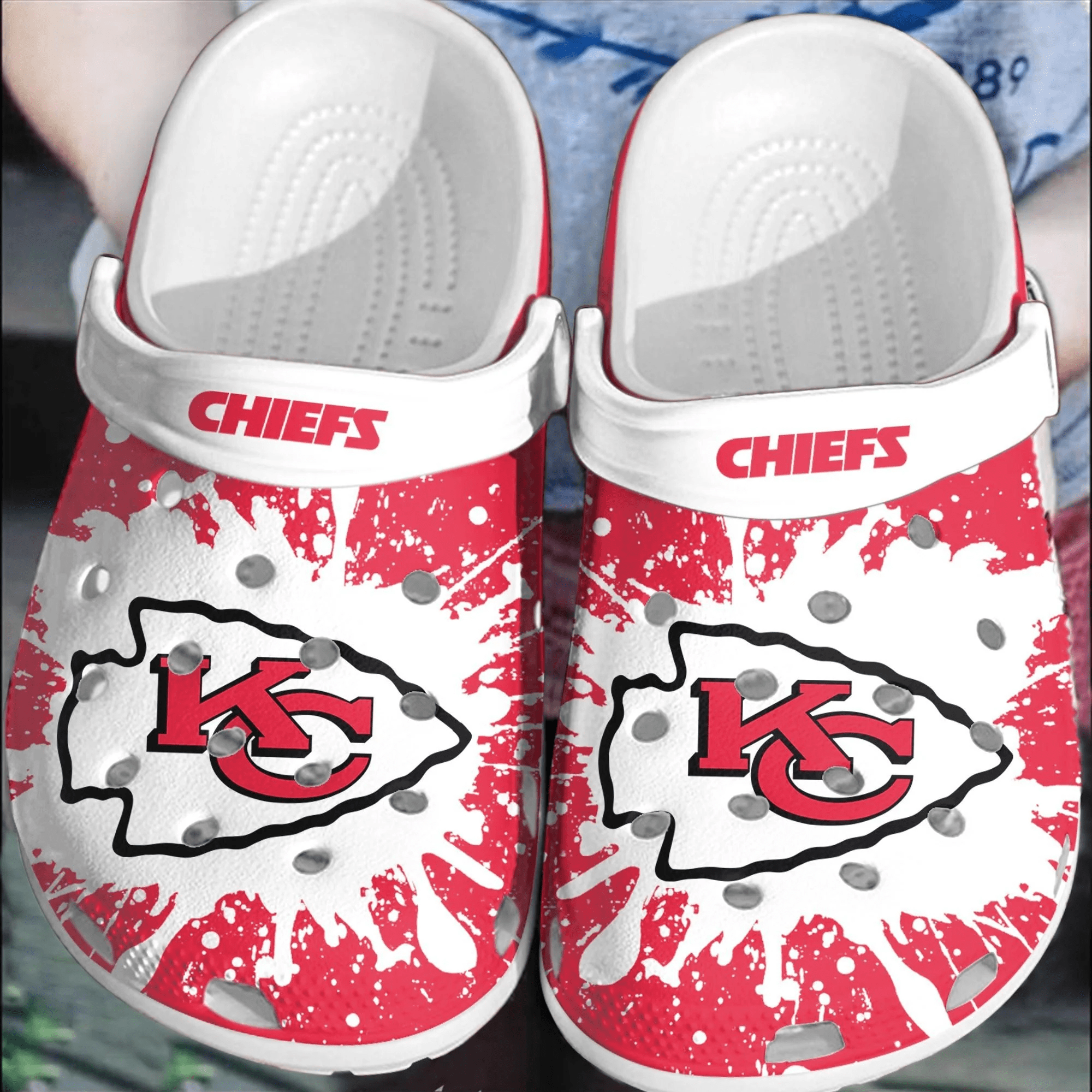 Footwearmerch NFL KC Chiefs Football Crocband Shoes Clogs Comfortable For Men Women