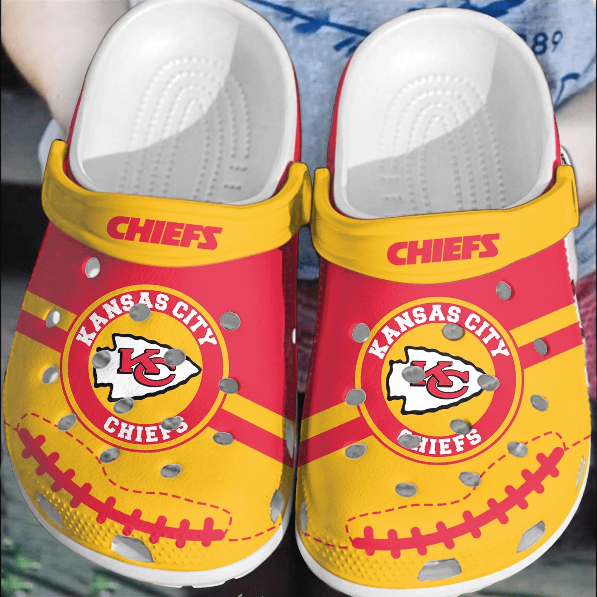 Footwearmerch NFL KC Chiefs Football Crocband Shoes Comfortable Clogs For Men Women