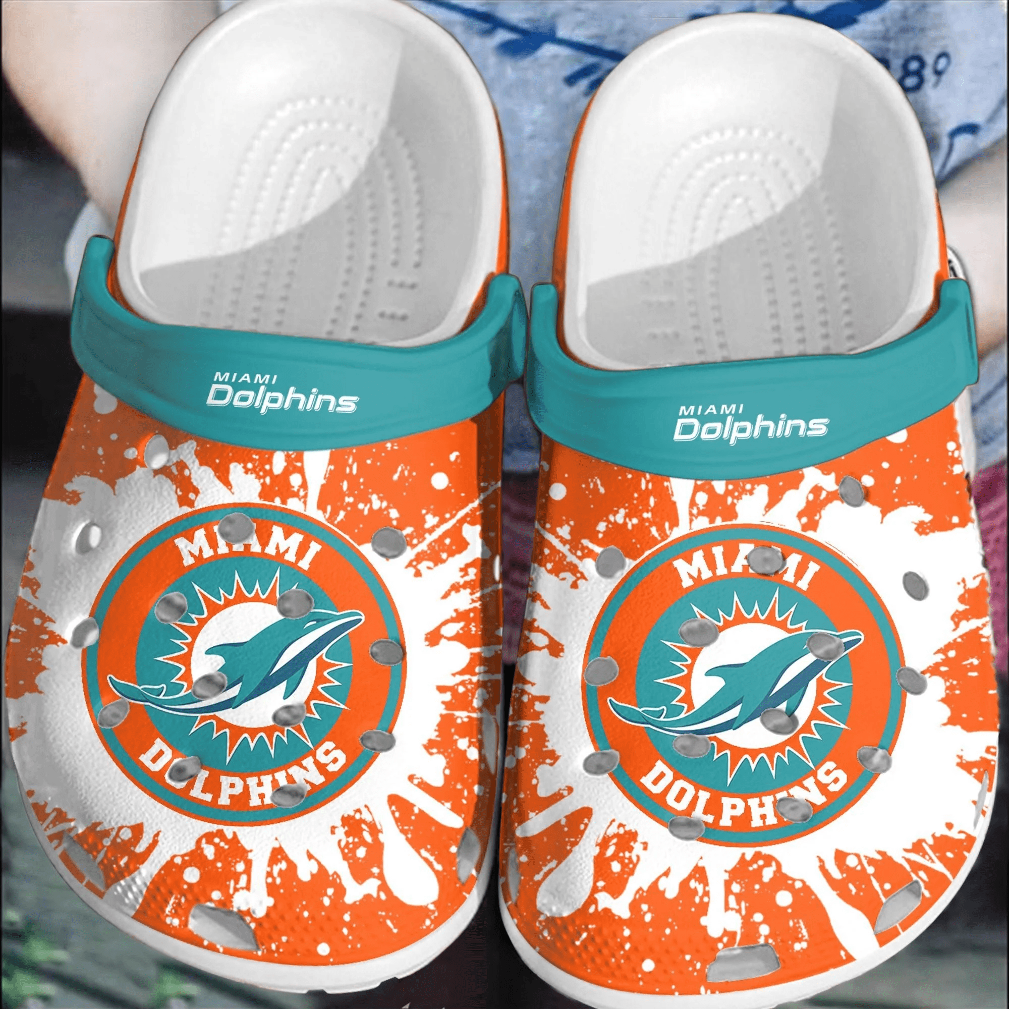 Footwearmerch NFL Miami Dolphins Football Comfortable Clogs Crocband Shoes For Men Women