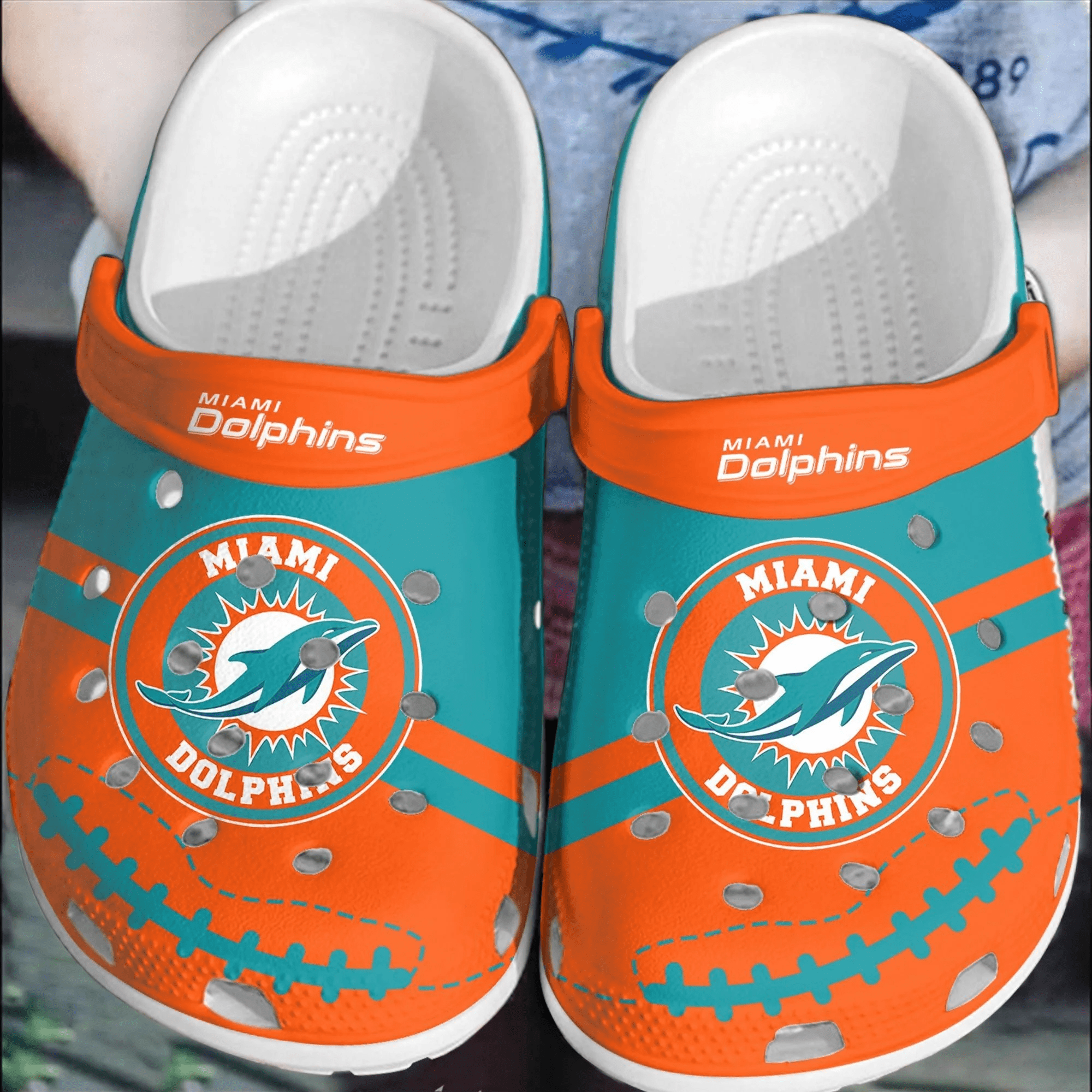 Footwearmerch NFL Miami Dolphins Football Comfortable Clogs Shoes Crocband For Men Women
