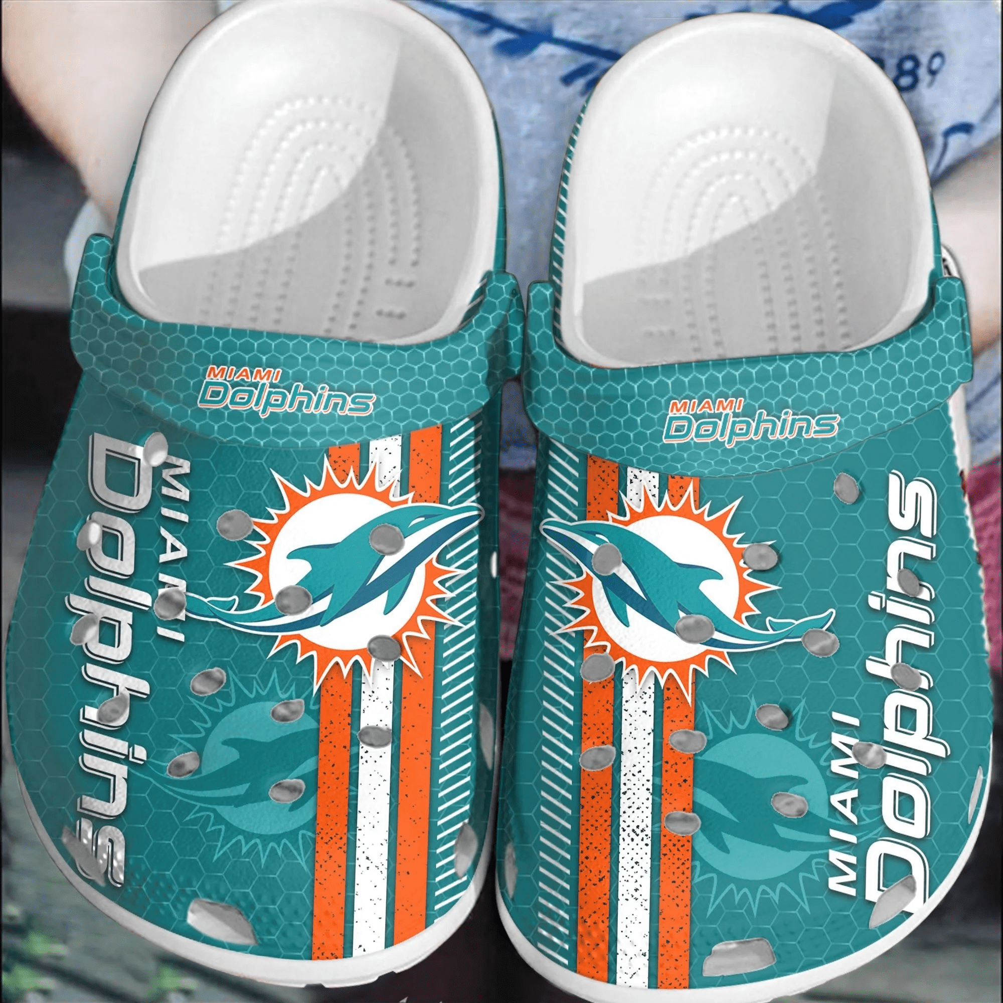 Footwearmerch NFL Miami Dolphins Football Comfortable Shoes Clogs Crocband For Men Women