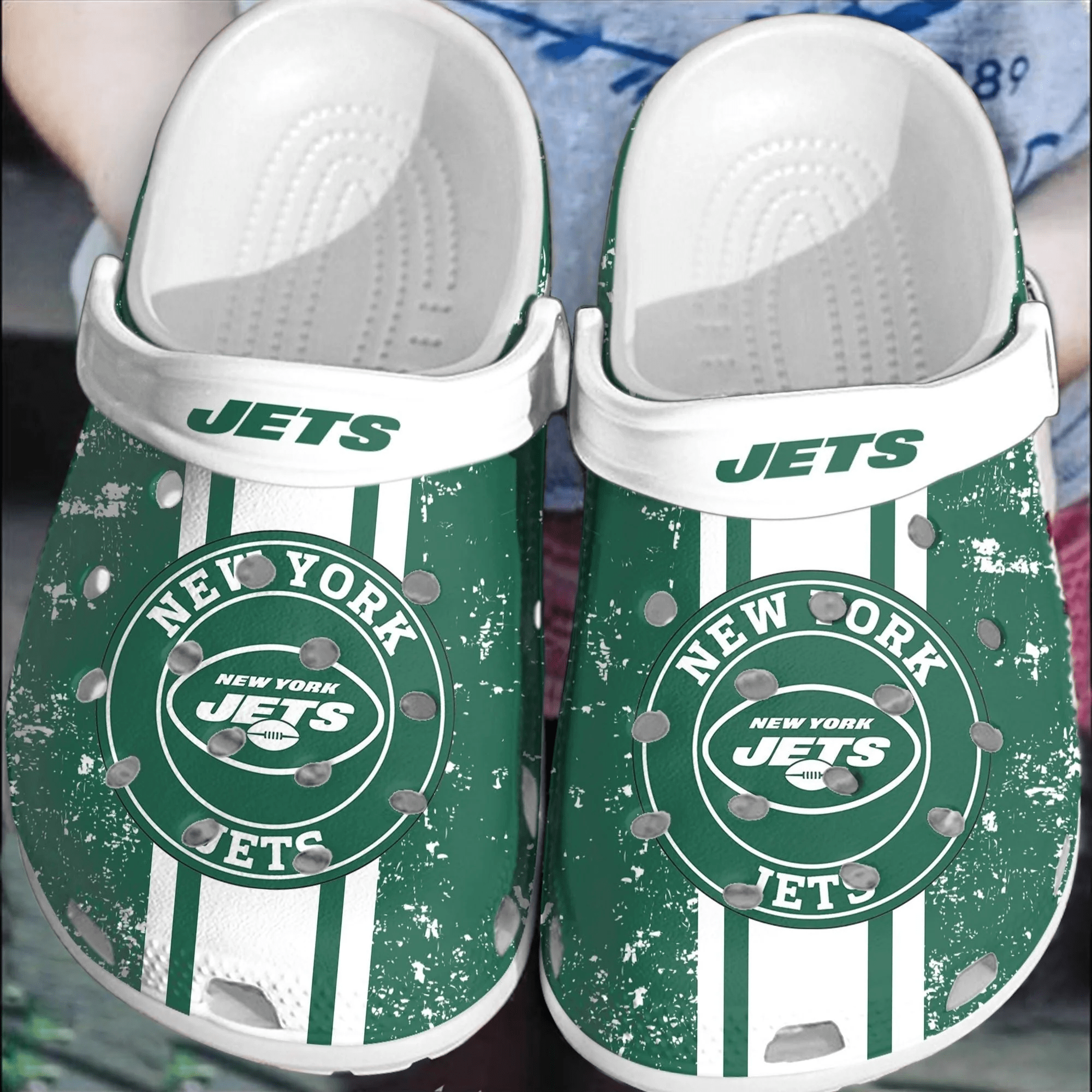 Footwearmerch NFL New York Jets Football Crocs Comfortable Crocband Clogs Shoes For Men Women