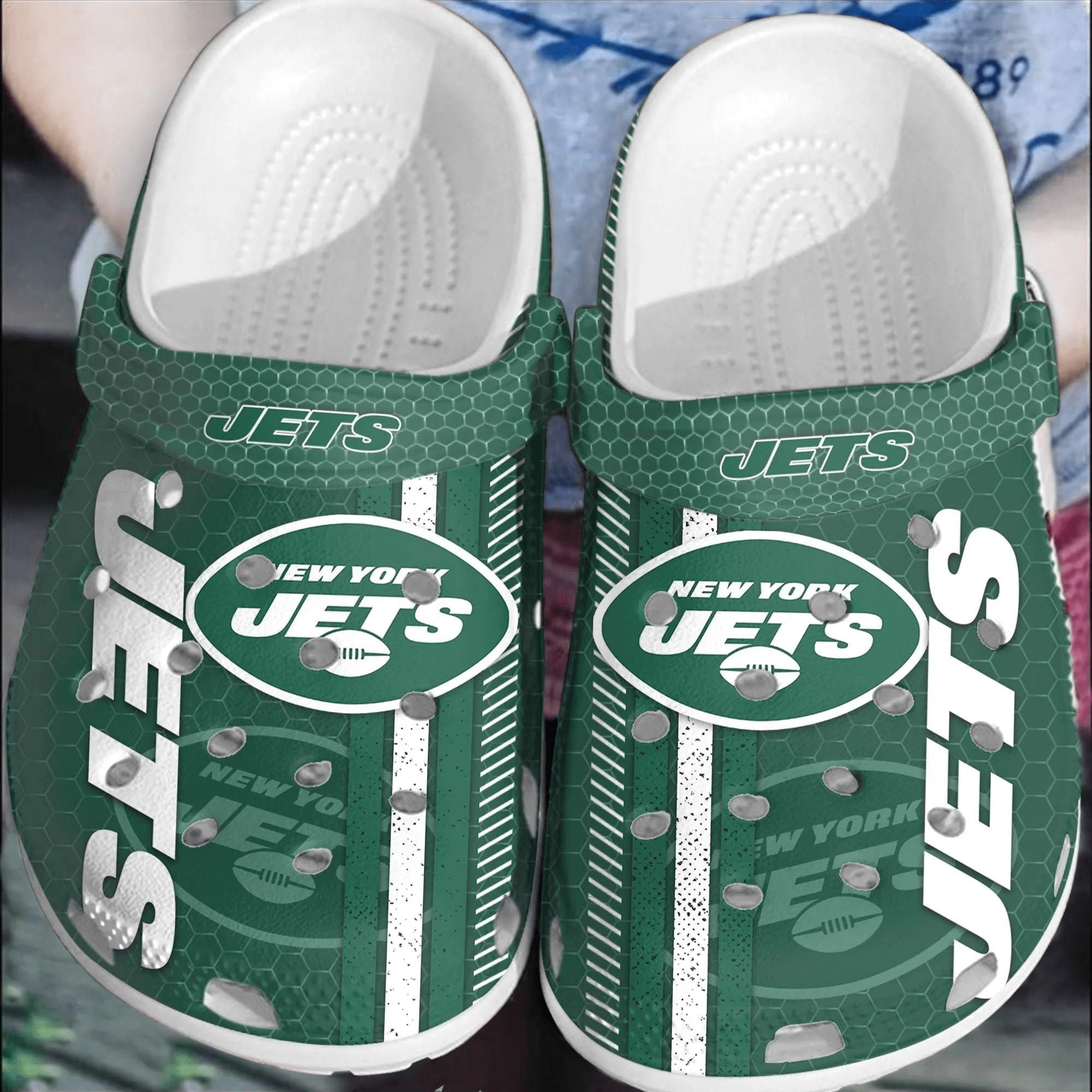 Footwearmerch NFL New York Jets Football Crocs Comfortable Crocband Shoes Clogs For Men Women