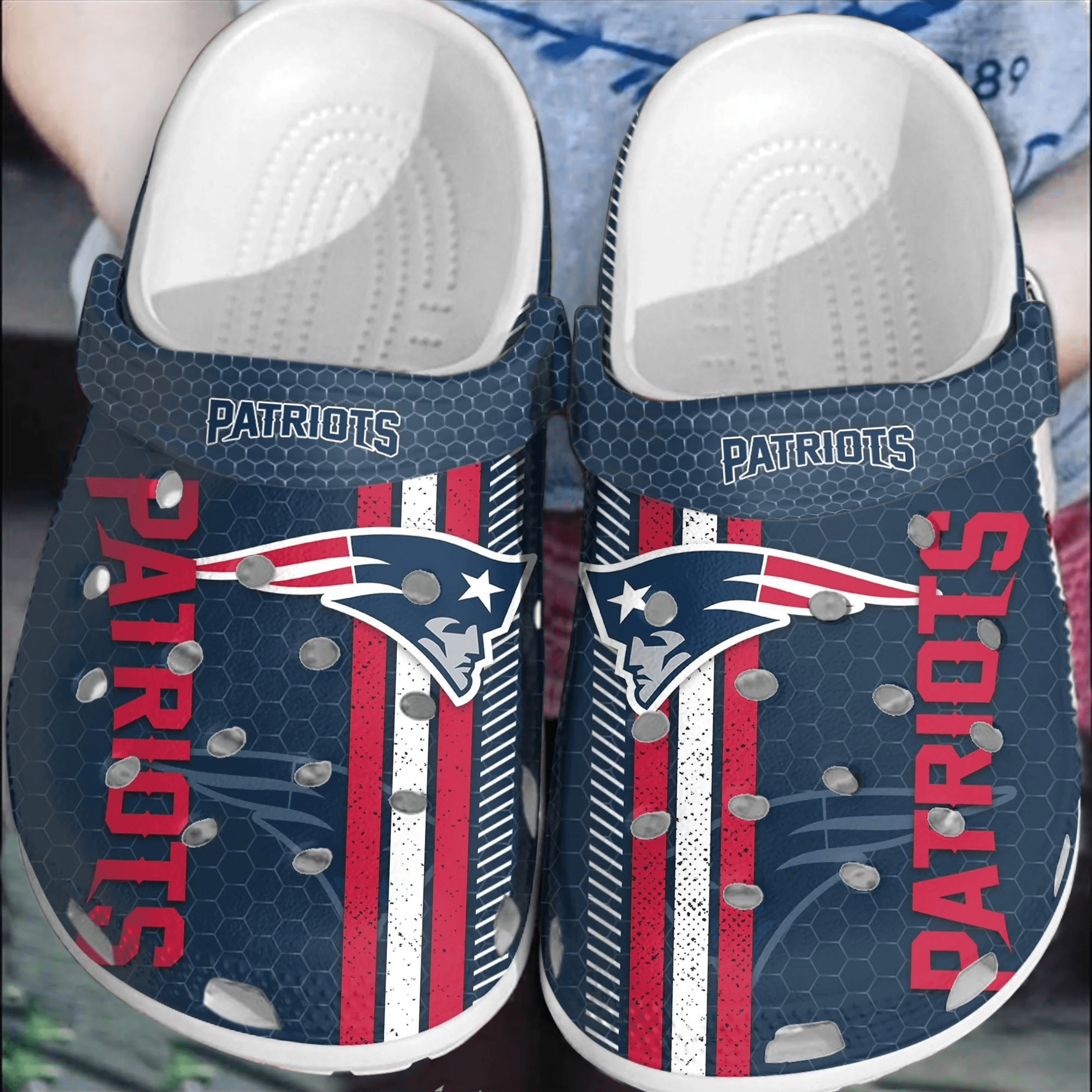 Footwearmerch NFL Patriots Football Crocs Crocband Comfortable Shoes Clogs For Men Women