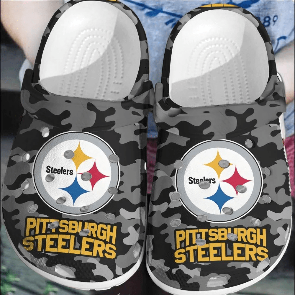 Footwearmerch NFL Pittsburgh Steelers Football Crocs Comfortable Shoes Clogs Crocband For Men Women