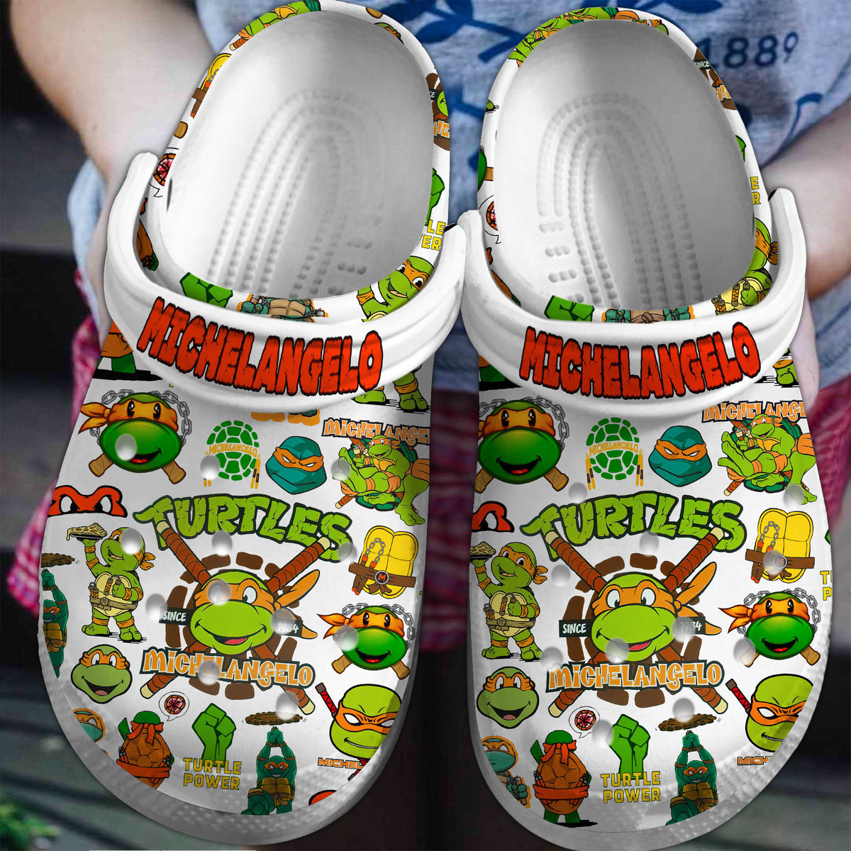 Footwearmerch Teenage Mutant Ninja Turtles (MICHELANGELO) Cartoon Crocs Crocband Shoes Clogs For Men Women and Kids