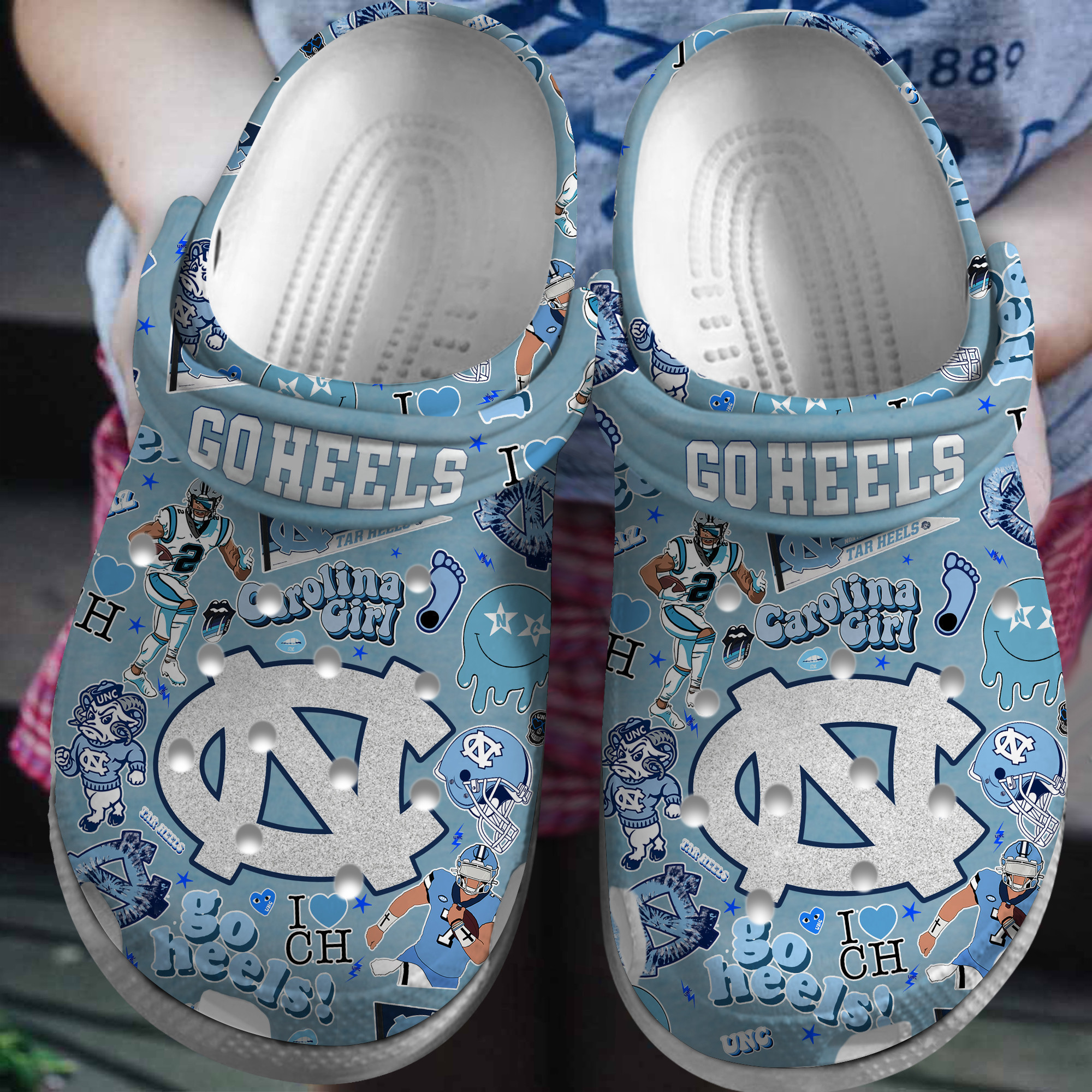 Footwearmerch North Carolina Tar Heels NCAA Sport Crocs Crocband Clogs Shoes Comfortable For Men Women and Kids