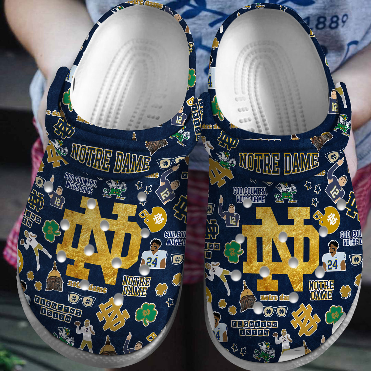 Footwearmerch Notre Dame Fighting Irish NCAA Sport Crocs Crocband Clogs Shoes Comfortable For Men Women and Kids