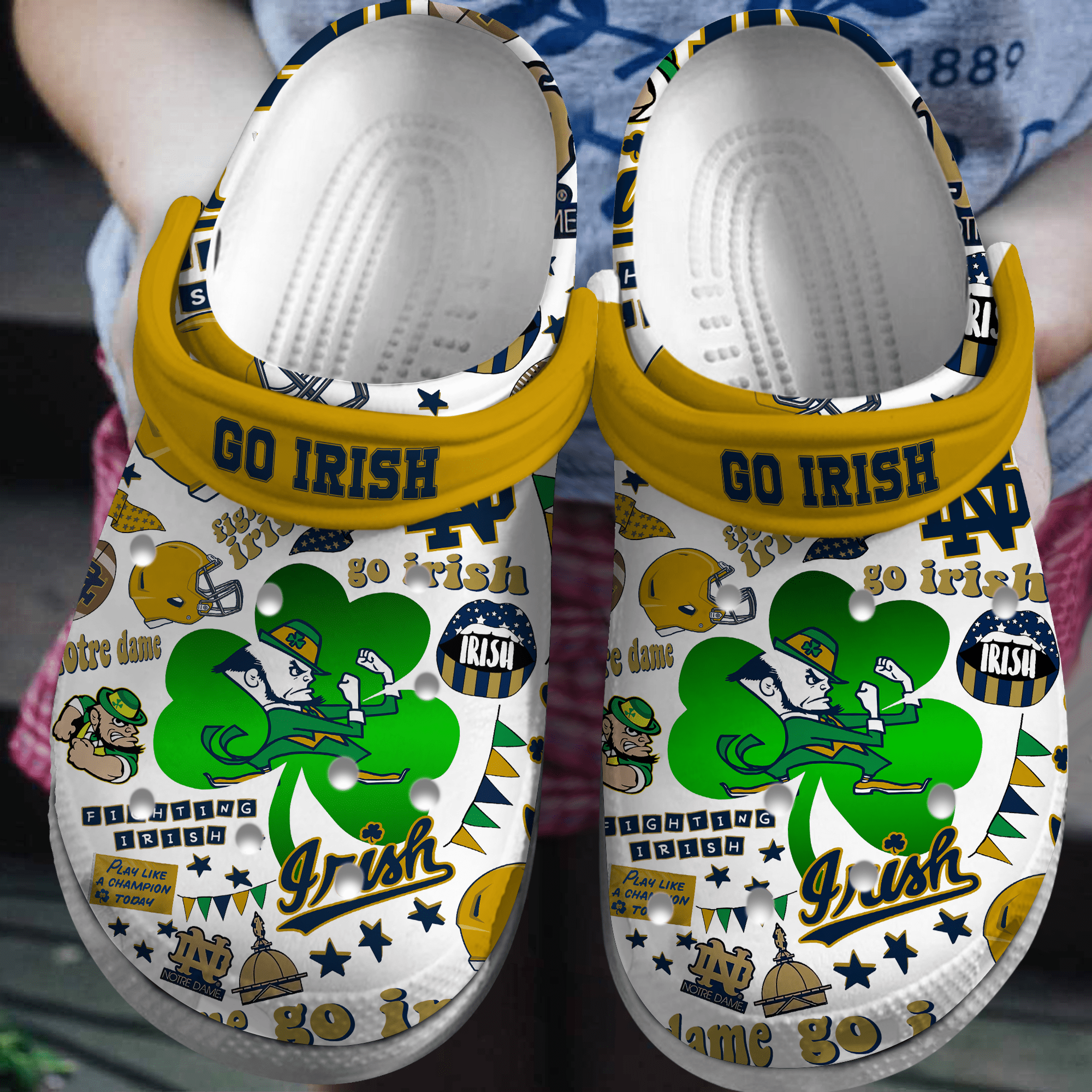 Footwearmerch Notre Dame Fighting Irish NCAA Sport Crocs Crocband Clogs Shoes Comfortable For Men Women and Kids
