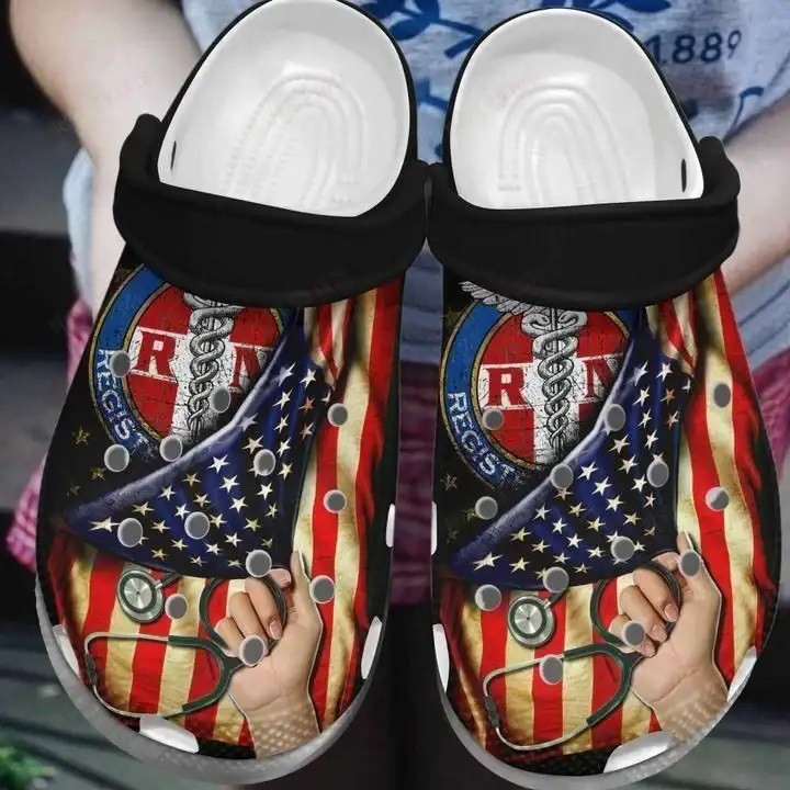 Footwearmerch Nurse American Flag And Rn Nurse Crocband Clog Shoes For Men Women