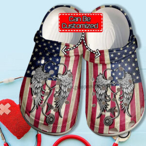 Footwearmerch Nurse Love America Flag Shoes Gift Mother Day - Nurse Usa Flag Shoes Croc Clogs Customize 4Th Of July