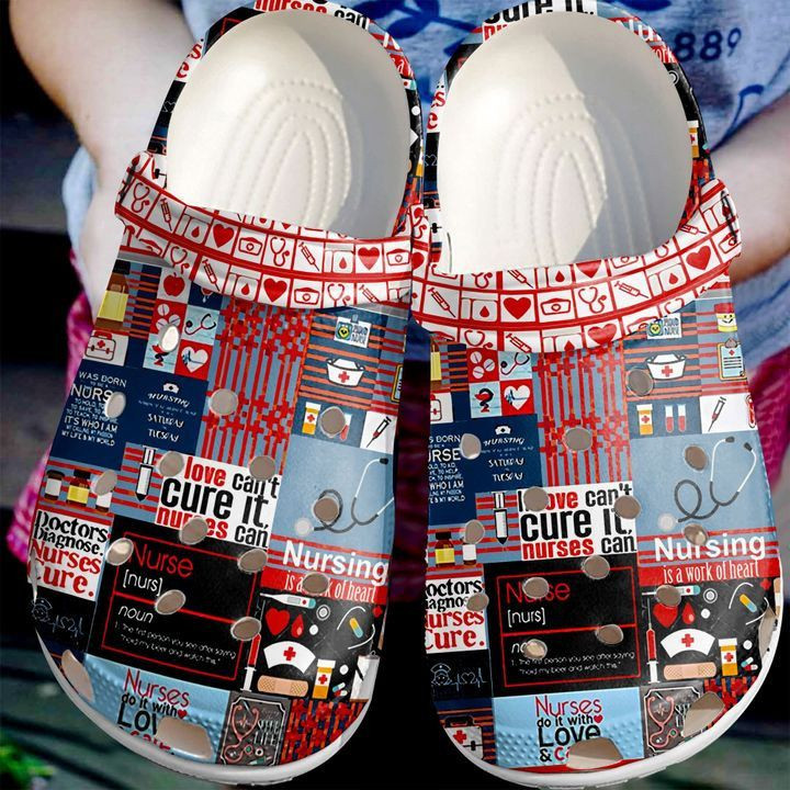 Footwearmerch Nurse Pattern Clog Shoes ND04 Crocs Crocband Clogs Shoes For Men Women