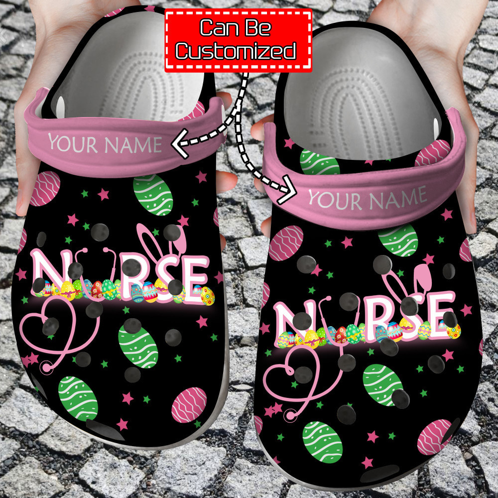 Footwearmerch Nurse - Personalized Happy Easter Nurse Bunny Rabbit Holiday Clog Shoes For Men And Women