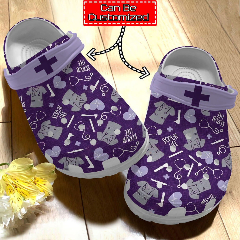 Footwearmerch Nurse - Personalized Nurse Scrub Life Pattern Clog Shoes For Men And Women