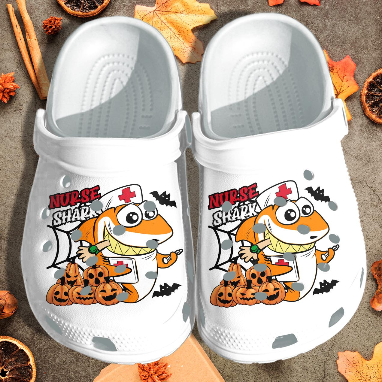 Footwearmerch Nurse Shark With Pumpkin Custom Shoes - Happy Halloween Outdoor Shoes Clog Birthday Gift For Men Women