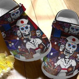 Footwearmerch Nurse Skulls Pattern Mexico Rubber clog Shoes Comfy Footwear