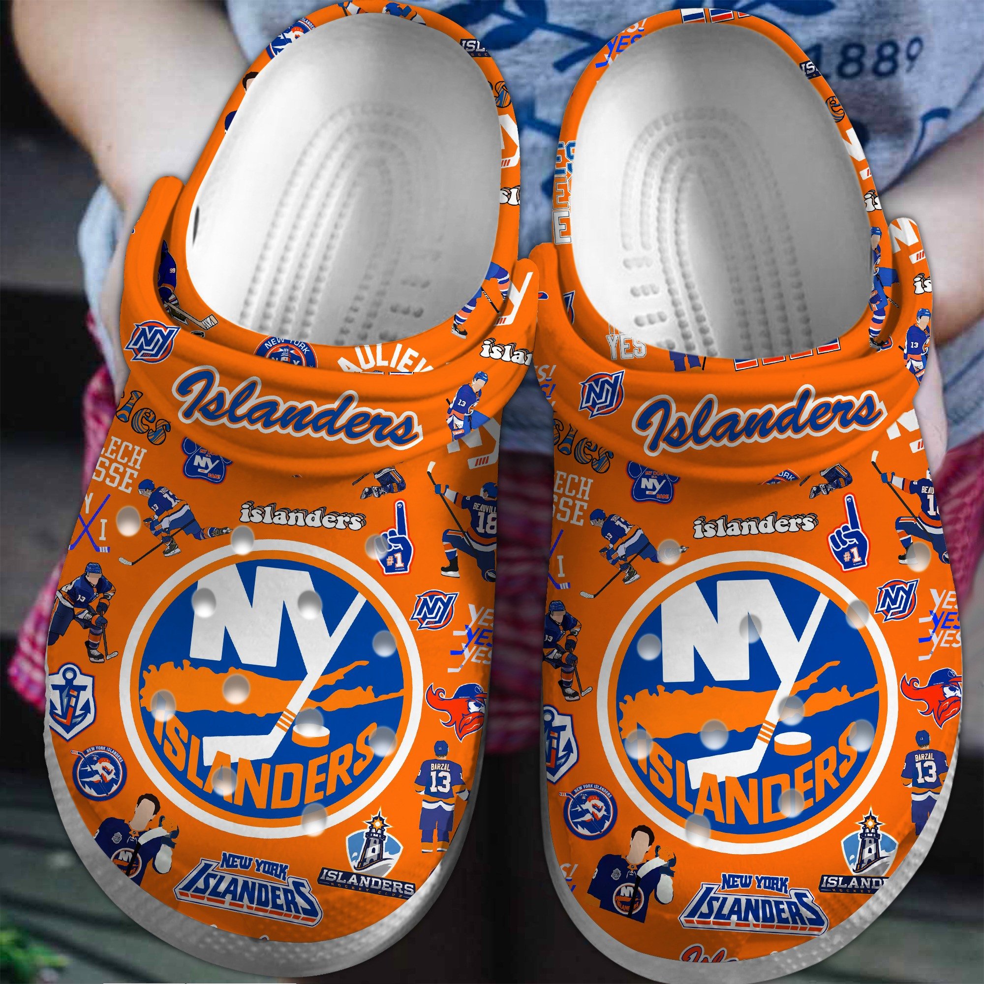 Footwearmerch New York Islanders Hockey NHL Sport Crocs Crocband Clogs Shoes For Men Women and Kids
