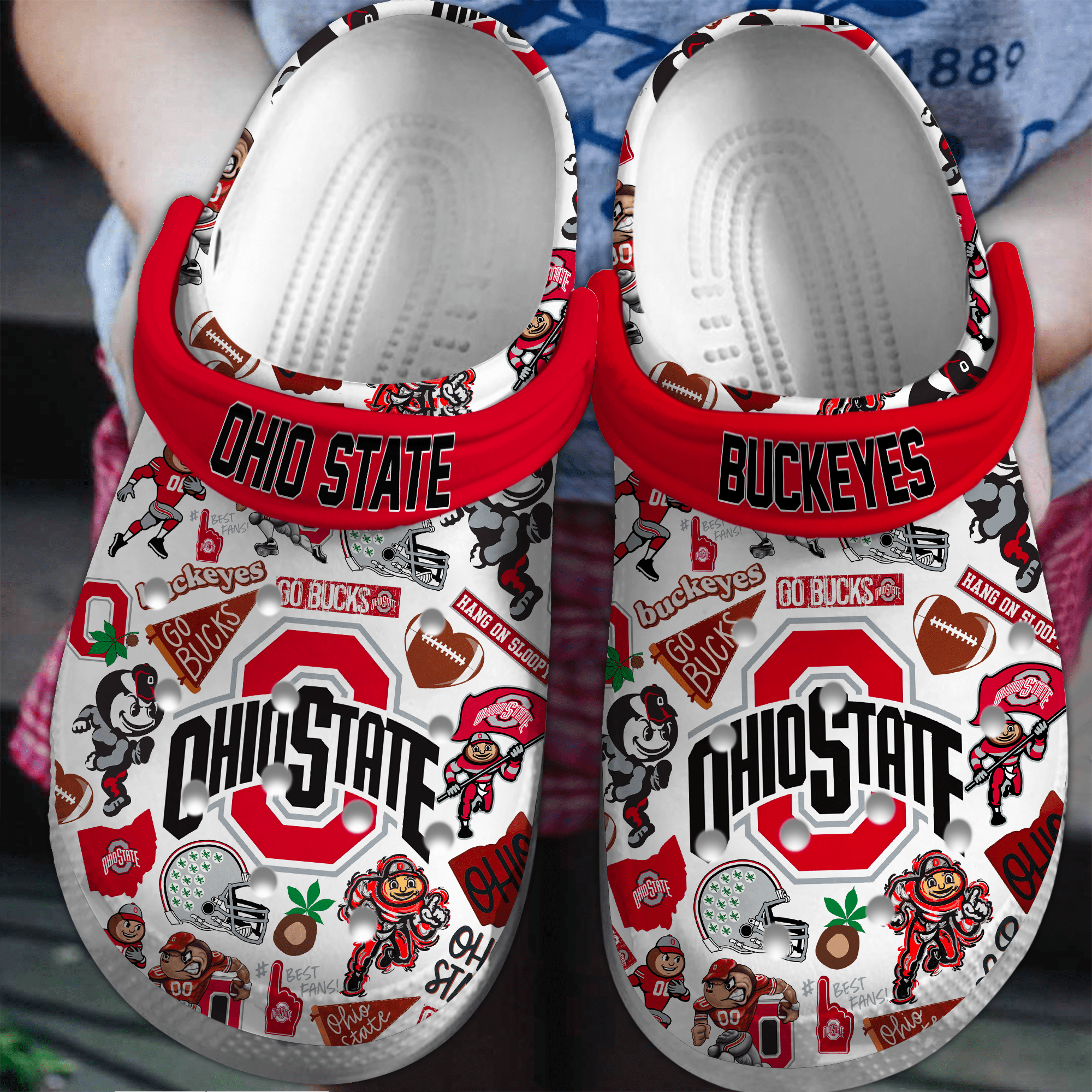 Footwearmerch Ohio State Buckeyes NCAA Sport Crocs Crocband Clogs Shoes Comfortable For Men Women and Kids