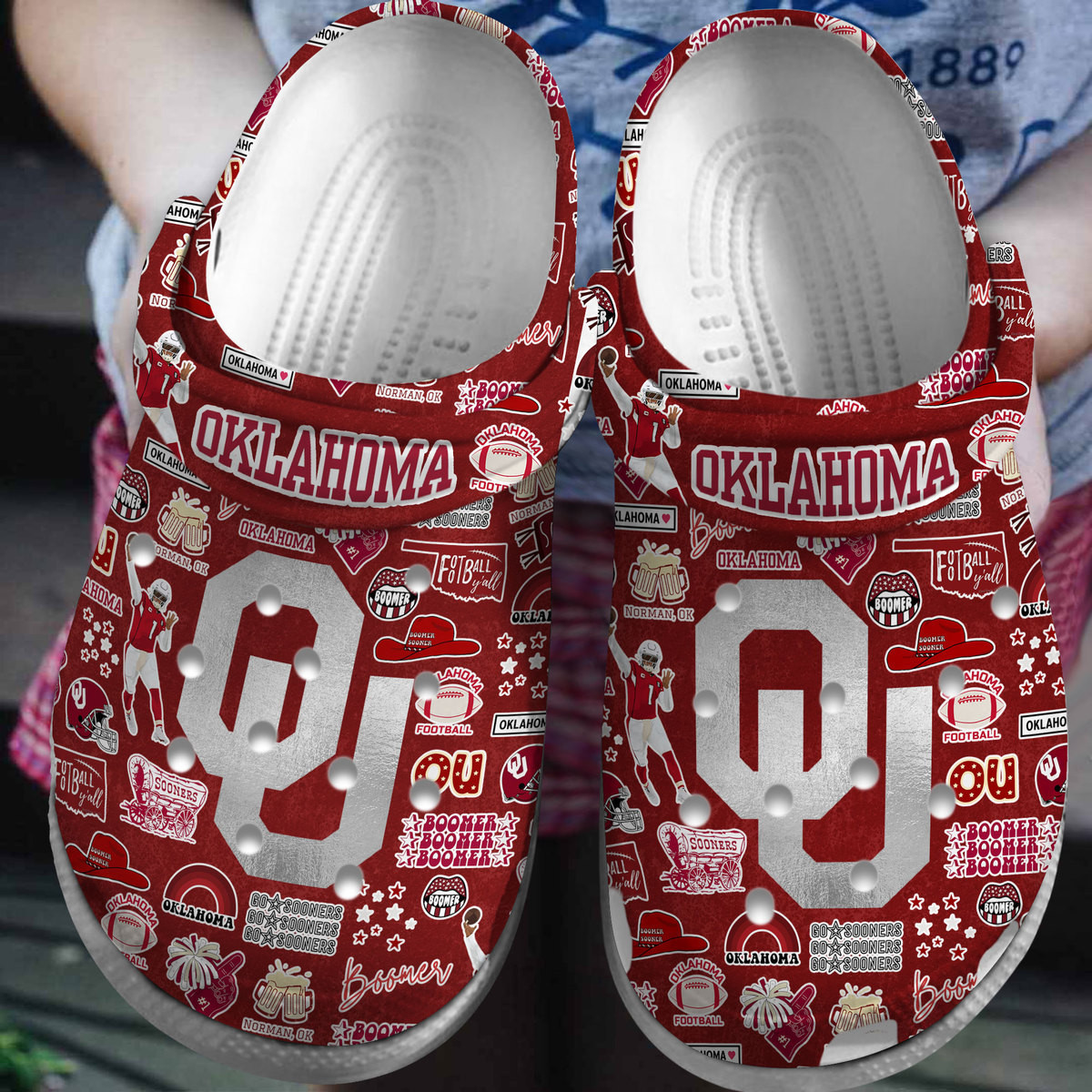 Footwearmerch Oklahoma Sooners NCAA Sport Crocs Crocband Clogs Shoes Comfortable For Men Women and Kids