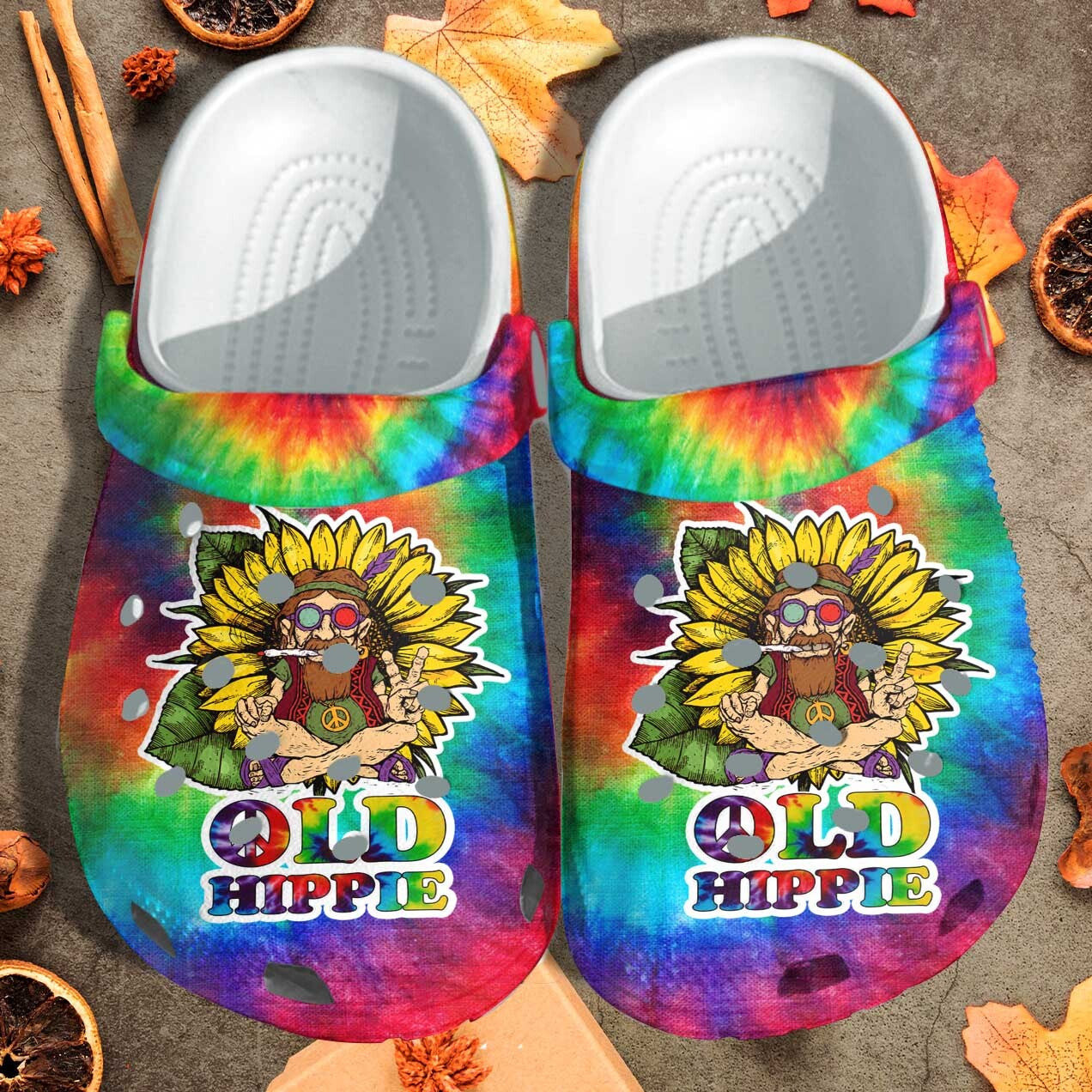 Footwearmerch Old Men Hippie Sunflower Weed Custom Shoes - Birthday Outdoor Shoe Gifts For Old Men Grandpa Fathers Day 2022