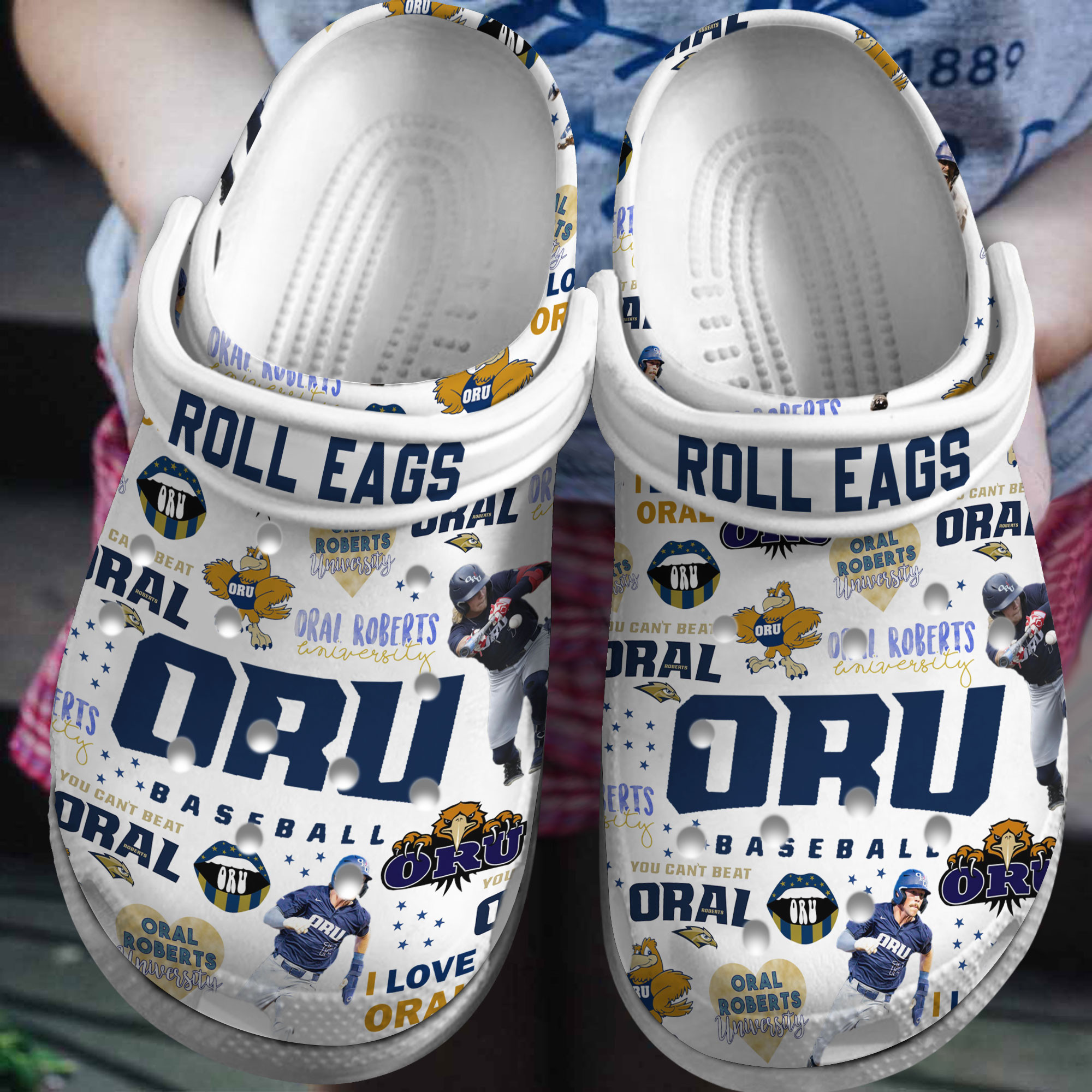 Footwearmerch Oral Roberts Golden Eagles NCAA Sport Crocs Crocband Clogs Shoes Comfortable For Men Women and Kids