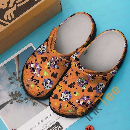 Footwearmerch Orange Minnie And Mickey Mouse Couple Boo Halloween Crocs Crocband Shoes Clogs Custom Name For Men Women And Kids
