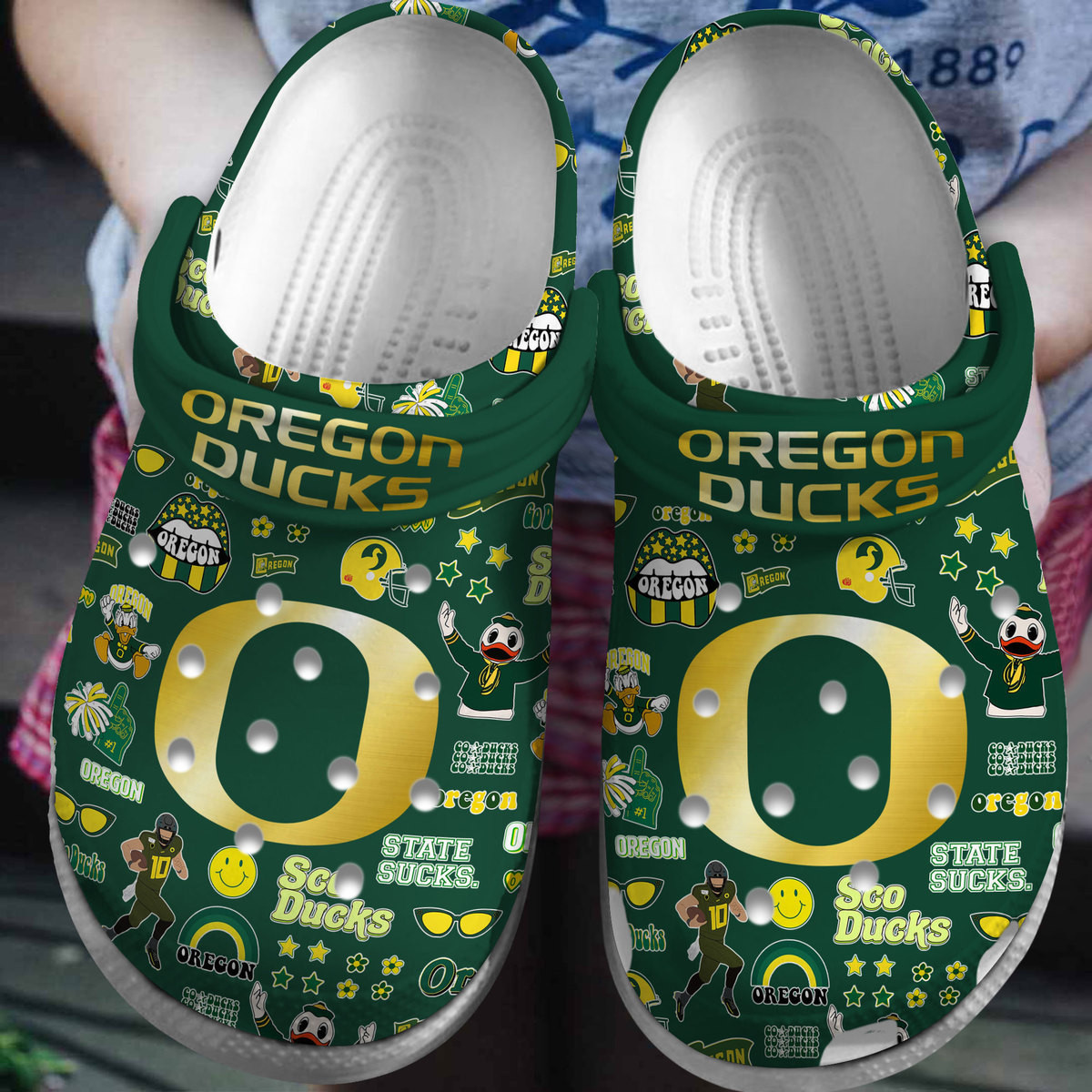 Footwearmerch Oregon Ducks NCAA Sport Crocs Crocband Clogs Shoes Comfortable For Men Women and Kids