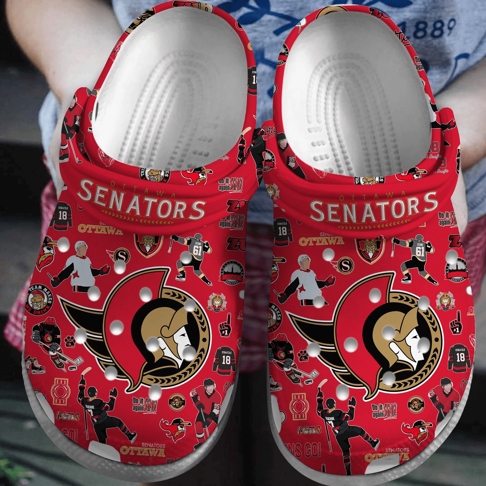 Footwearmerch Ottawa Senators NHL Sport Crocs Crocband Clogs Shoes Comfortable For Men Women and Kids