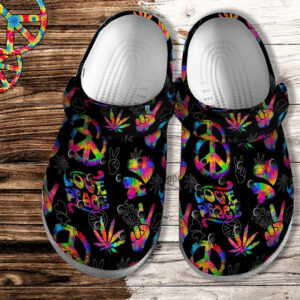 Footwearmerch Peace Hippie Weed Funny Croc Shoes Gift Men Women- Hippie Rainbow Good Vibes Shoes Croc Clogs