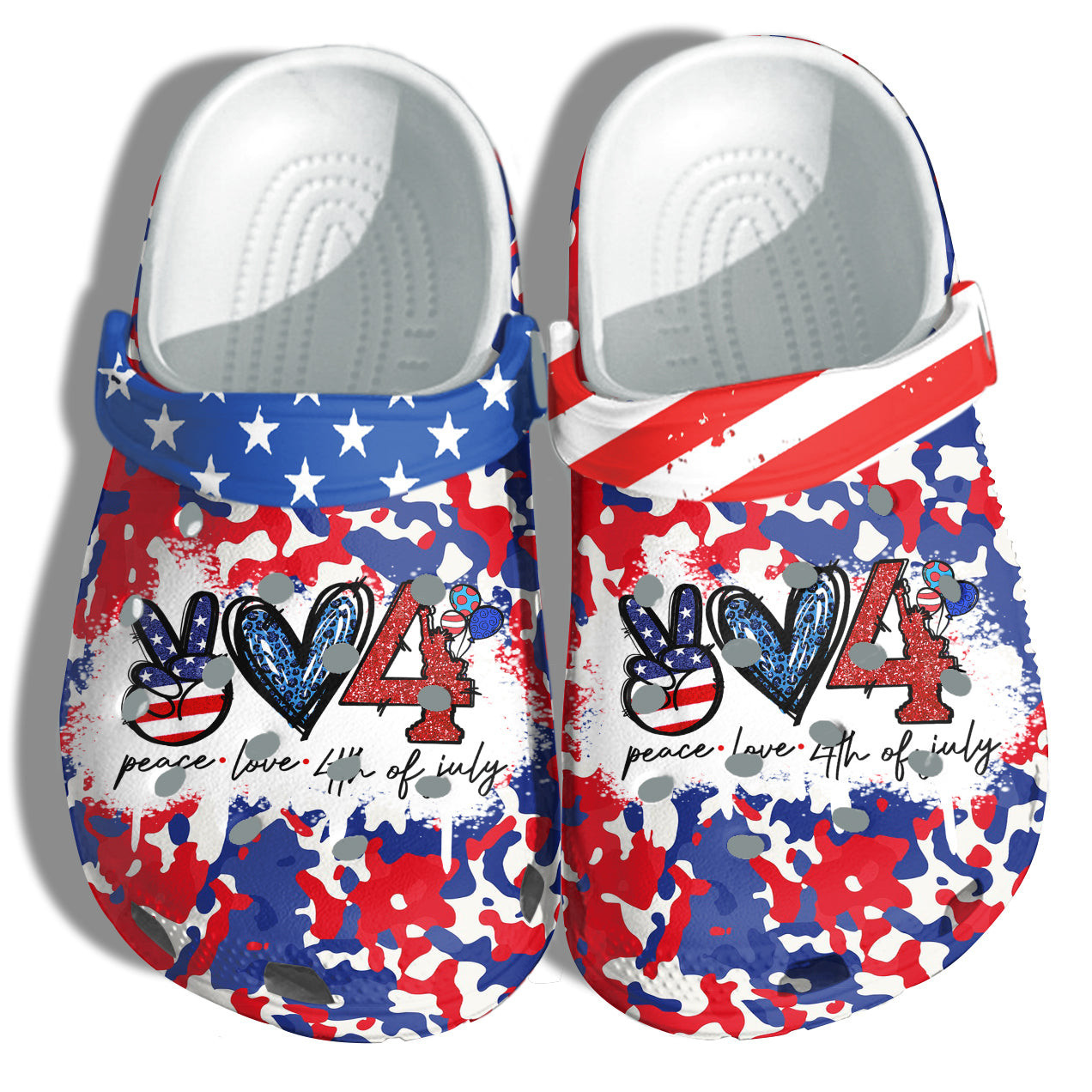 Footwearmerch Peace Love 4Th Of July Shoes Gift Women - Heart Love Tie Dye Leopard America Flag Shoes Birthday Gift