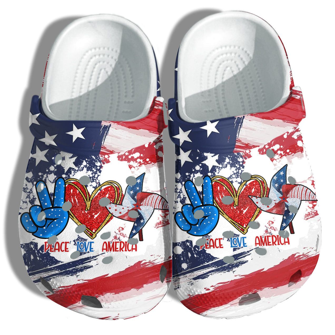 Footwearmerch Peace Love America 4Th Of July Shoes Gift Women - Hand Heart Pinwheel America Flag Shoes Birthday Gift