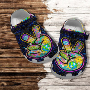 Footwearmerch Peace Weed Funny Earth Sun Moon Croc Shoes Gift Brother- Peace Weed Galaxy Shoes Croc Clogs For Sister