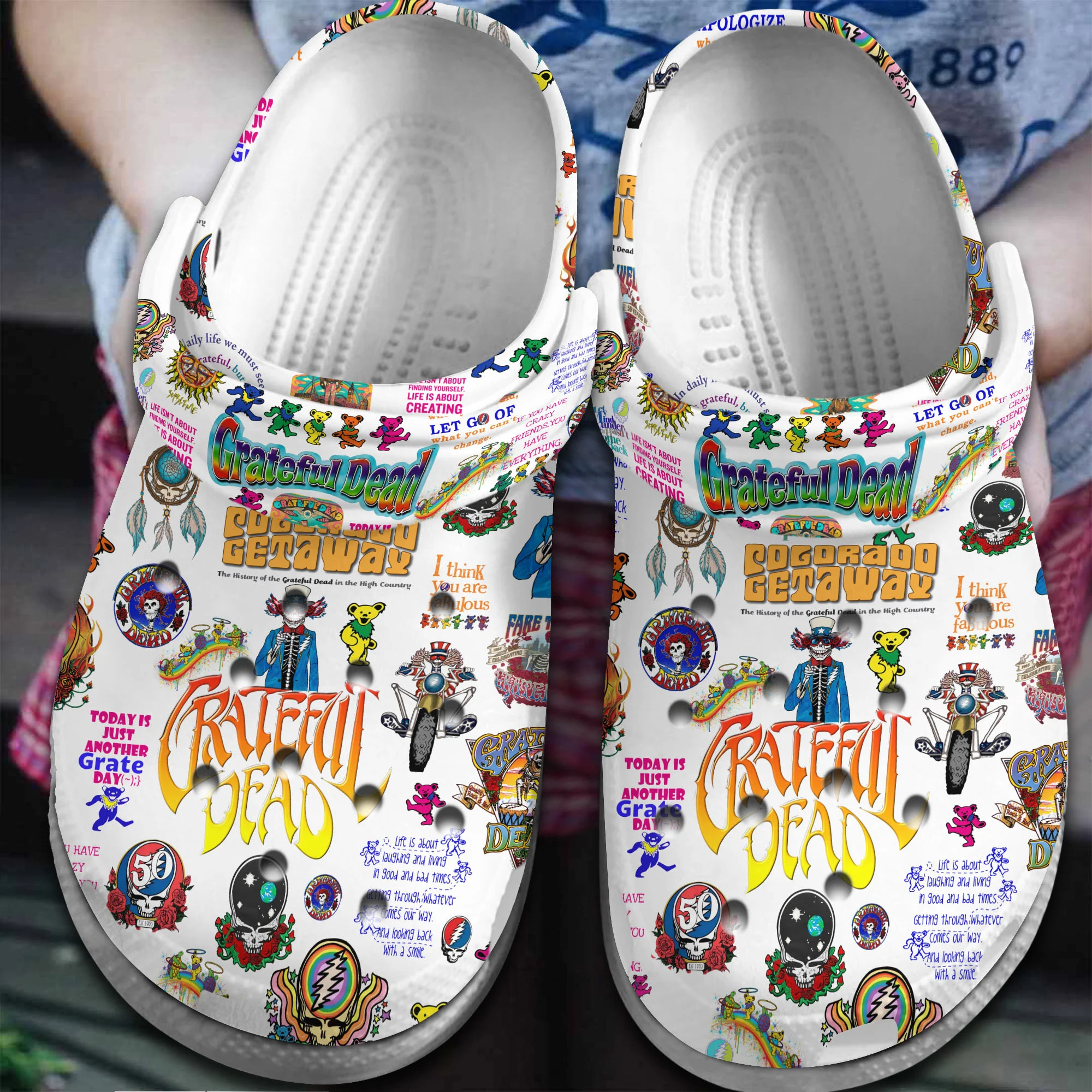 Footwearmerch Grateful Dead Music Crocs Crocband Clogs Shoes Comfortable For Men Women and Kids