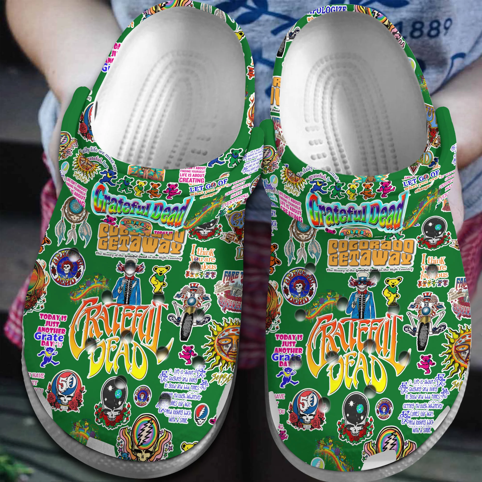 Footwearmerch Grateful Dead Music Crocs Crocband Clogs Shoes Comfortable For Men Women and Kids
