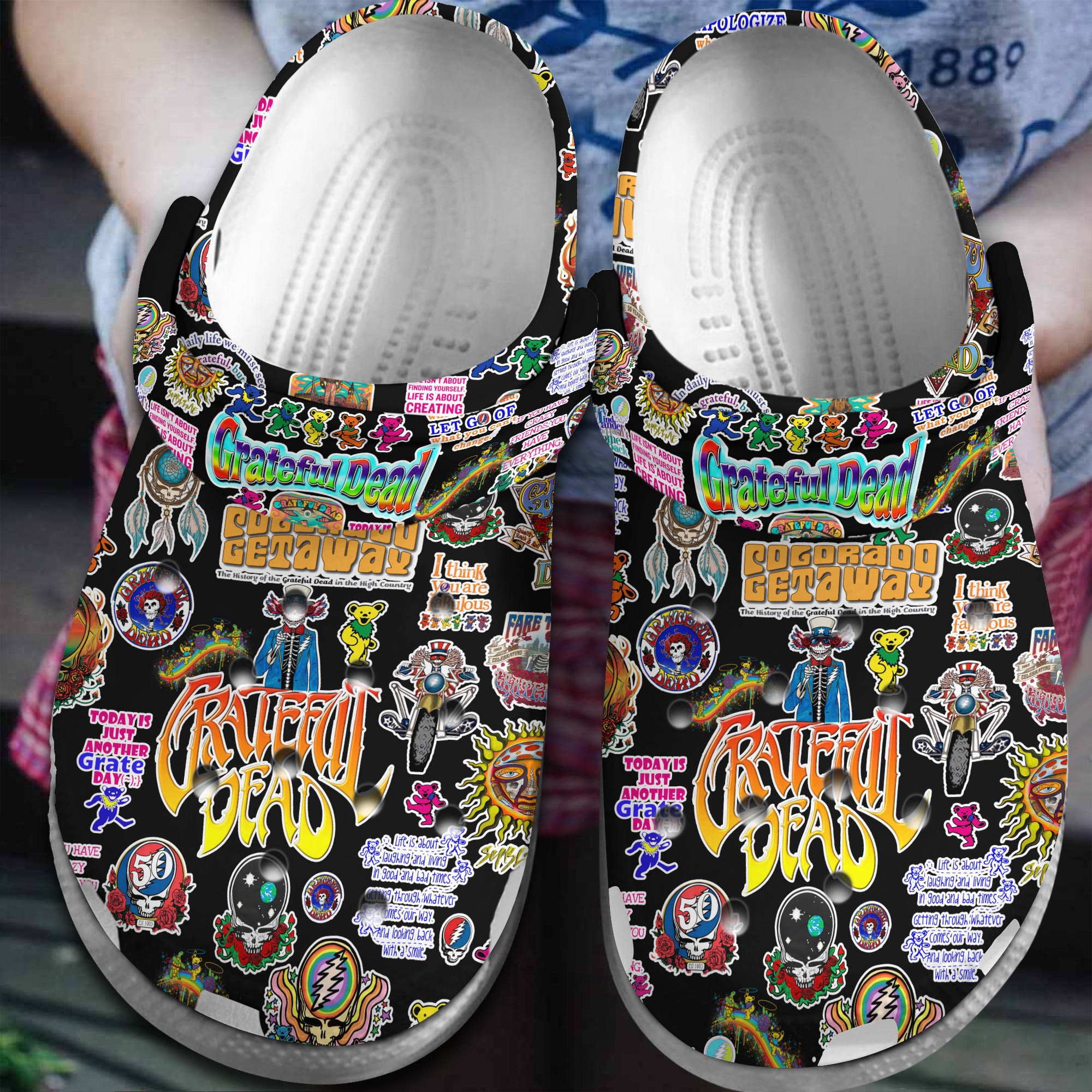 Footwearmerch Grateful Dead Music Crocs Crocband Clogs Shoes Comfortable For Men Women and Kids