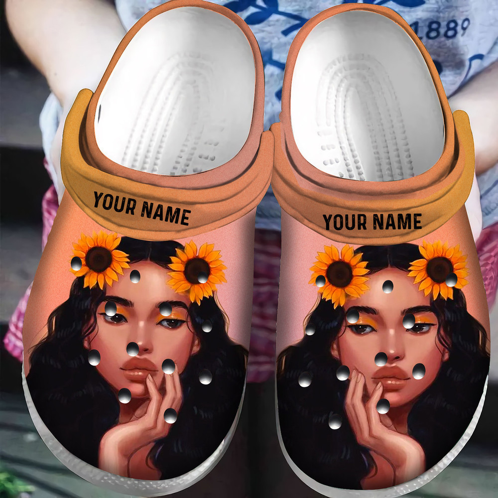 Footwearmerch Personalized Afro Black Girl Sunflower African American Classic Clogs Shoes