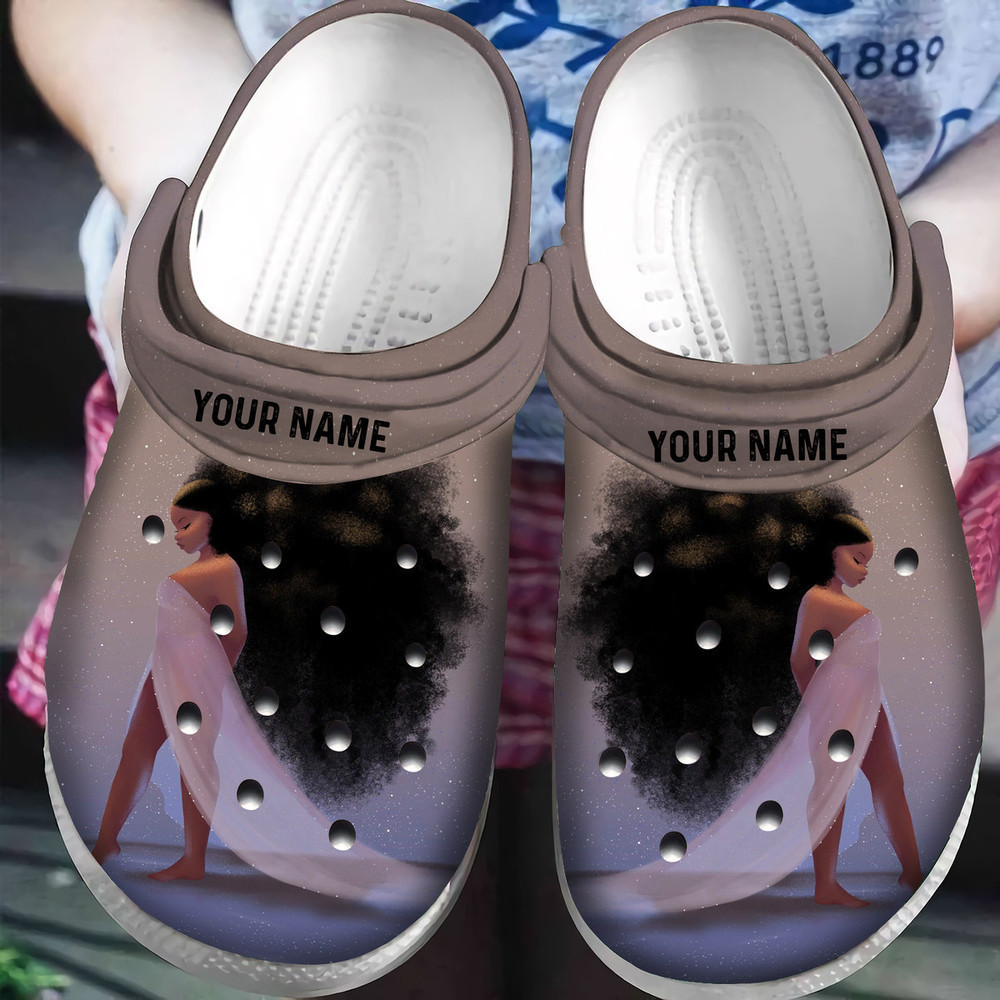 Footwearmerch Personalized Afro Black Little Girl Art African American Classic Clogs Shoes