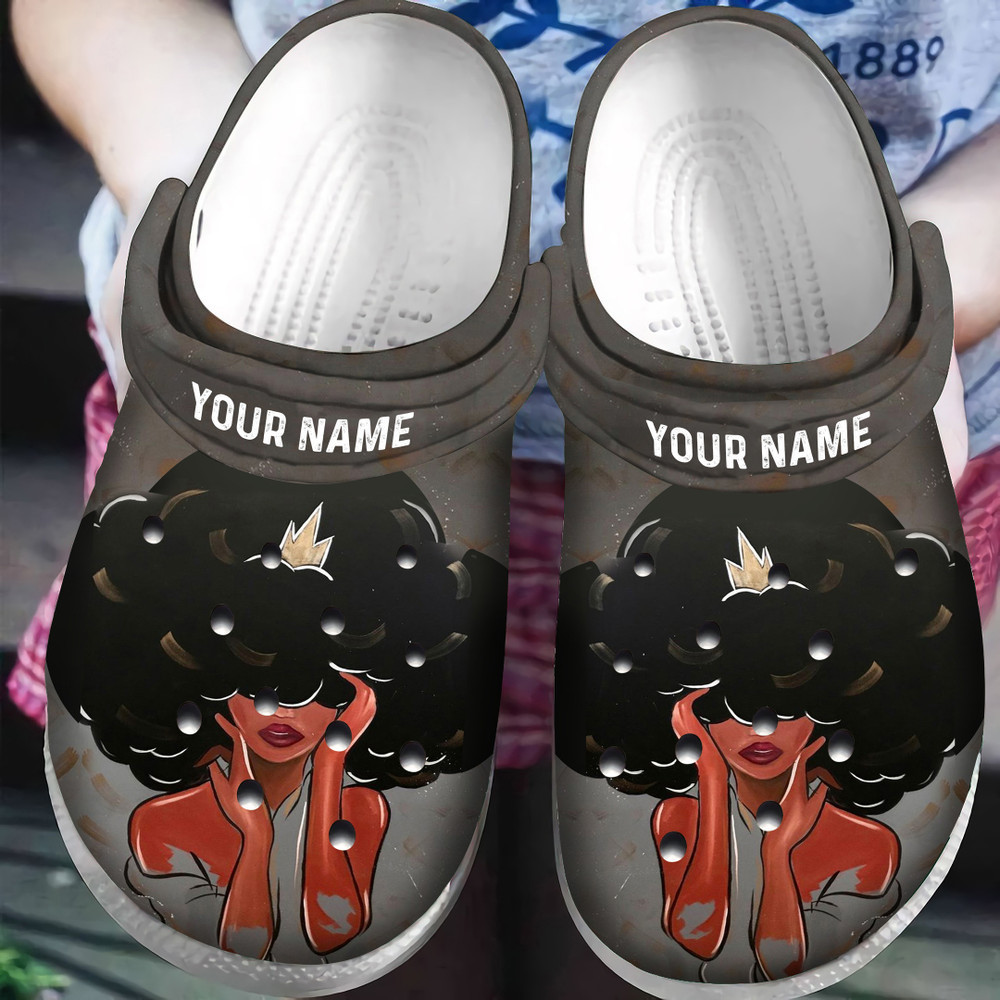 Footwearmerch Personalized Afro Queen Black Girl African American Classic Clogs Shoes