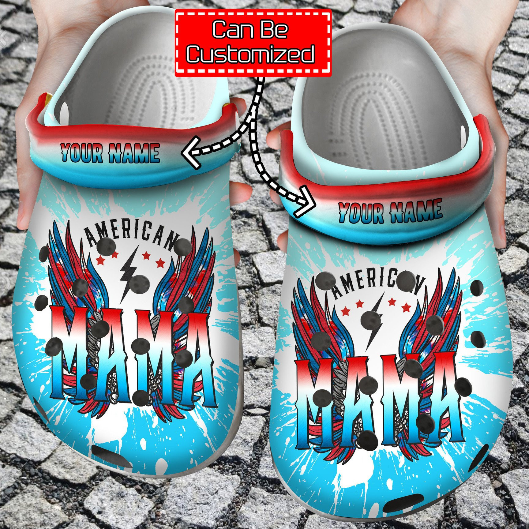Footwearmerch Personalized American Mama Retro Wings clog Shoes American Print