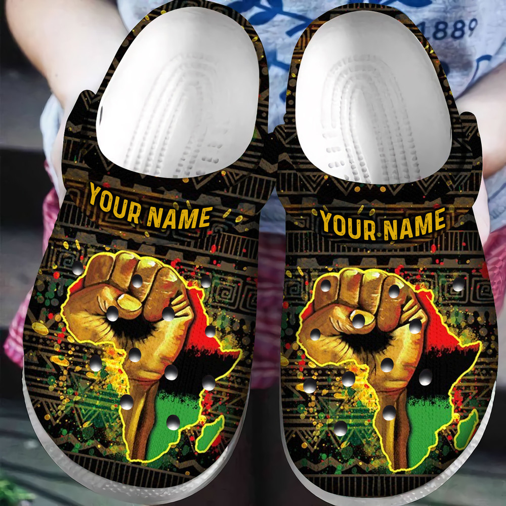 Footwearmerch Personalized Black Power Strong African American Classic Clogs Shoes