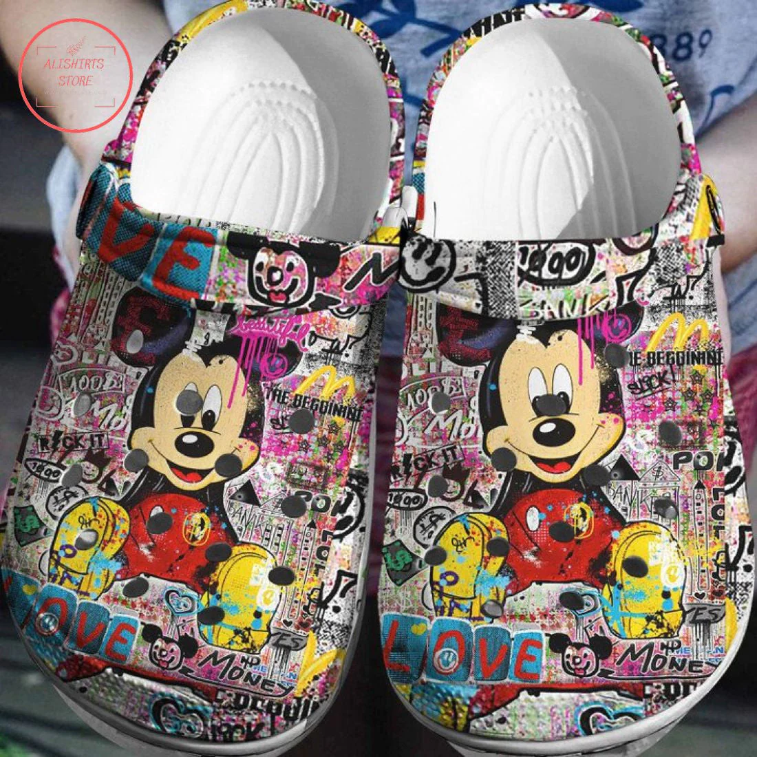 Footwearmerch Personalized Disney Mickey Fuzzy Crocs Clogs Shoes Crocband Comfortable For Men Women