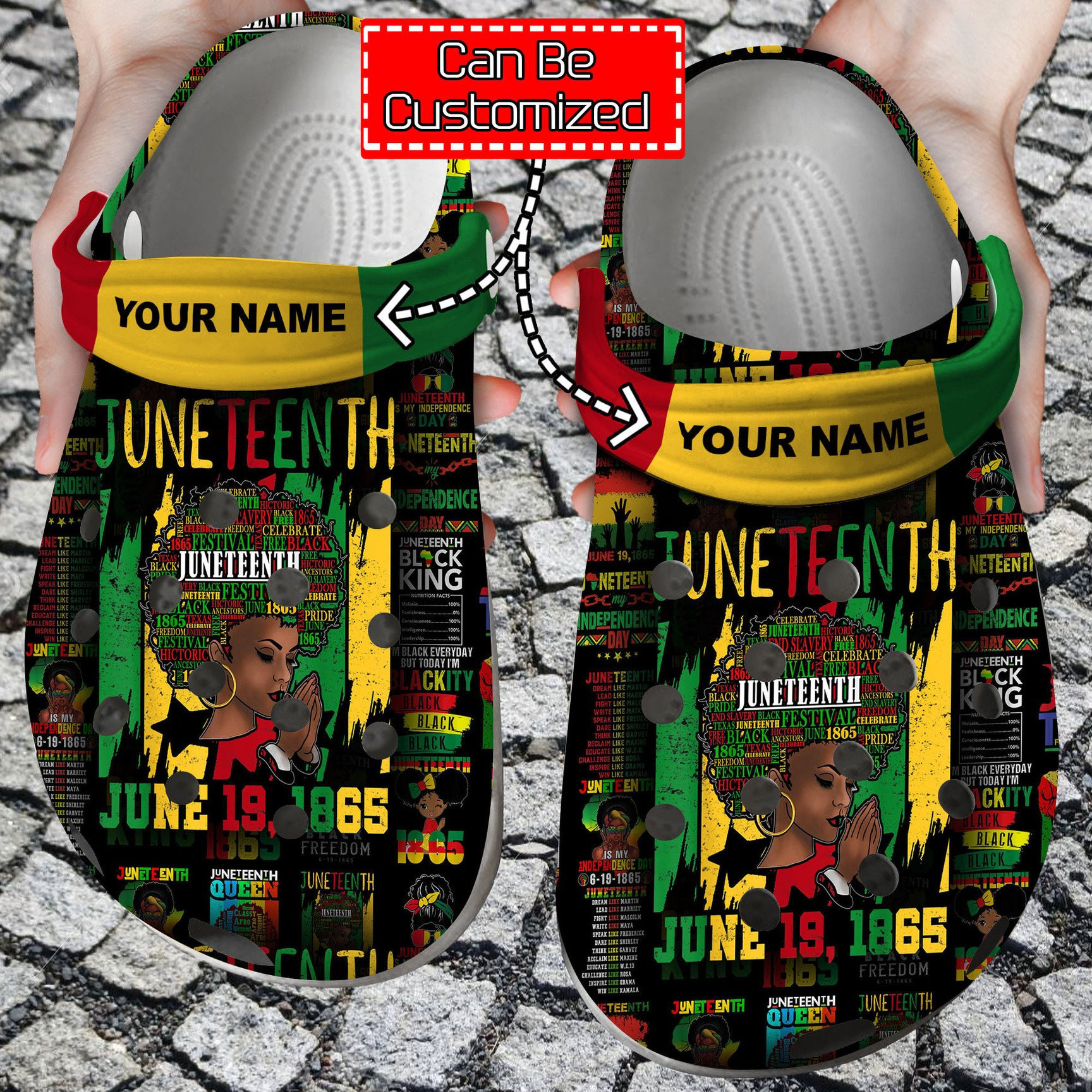 Footwearmerch Personalized Juneteenth Black Americans Independence 1865 clog Shoes Custom