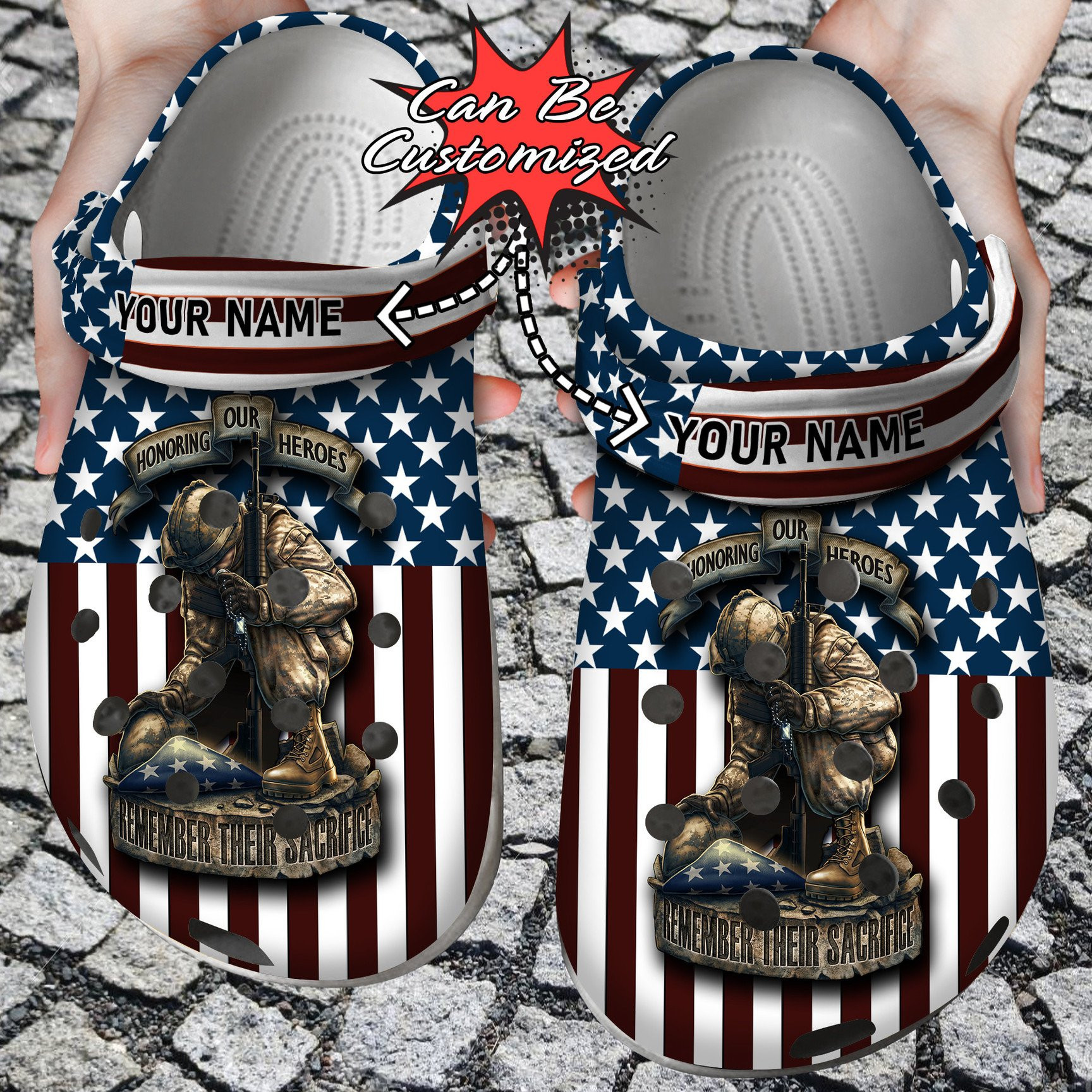 Footwearmerch Personalized Patriotic American Soldier clog Shoes Custom