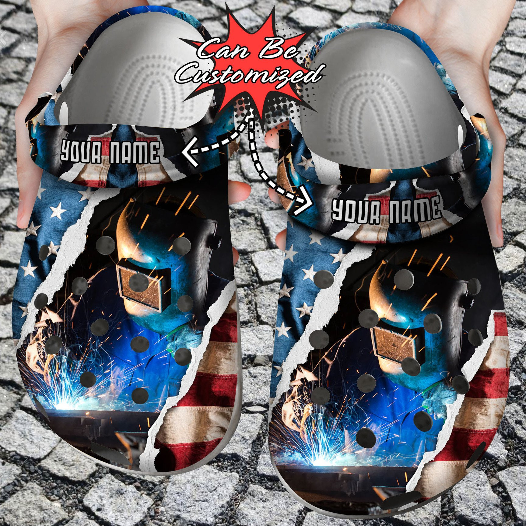 Footwearmerch Personalized Patriotic American Welder clog Shoes Custom